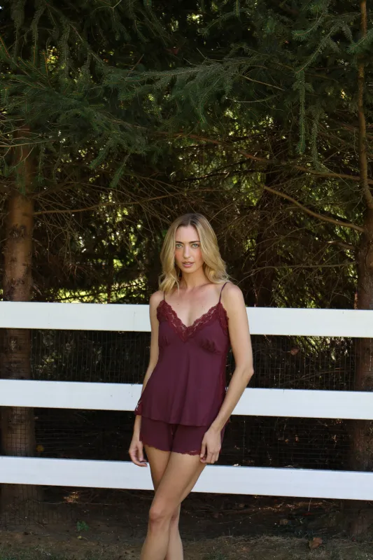 Ivy Bamboo Tank & Short Set in Merlot sold by waverles