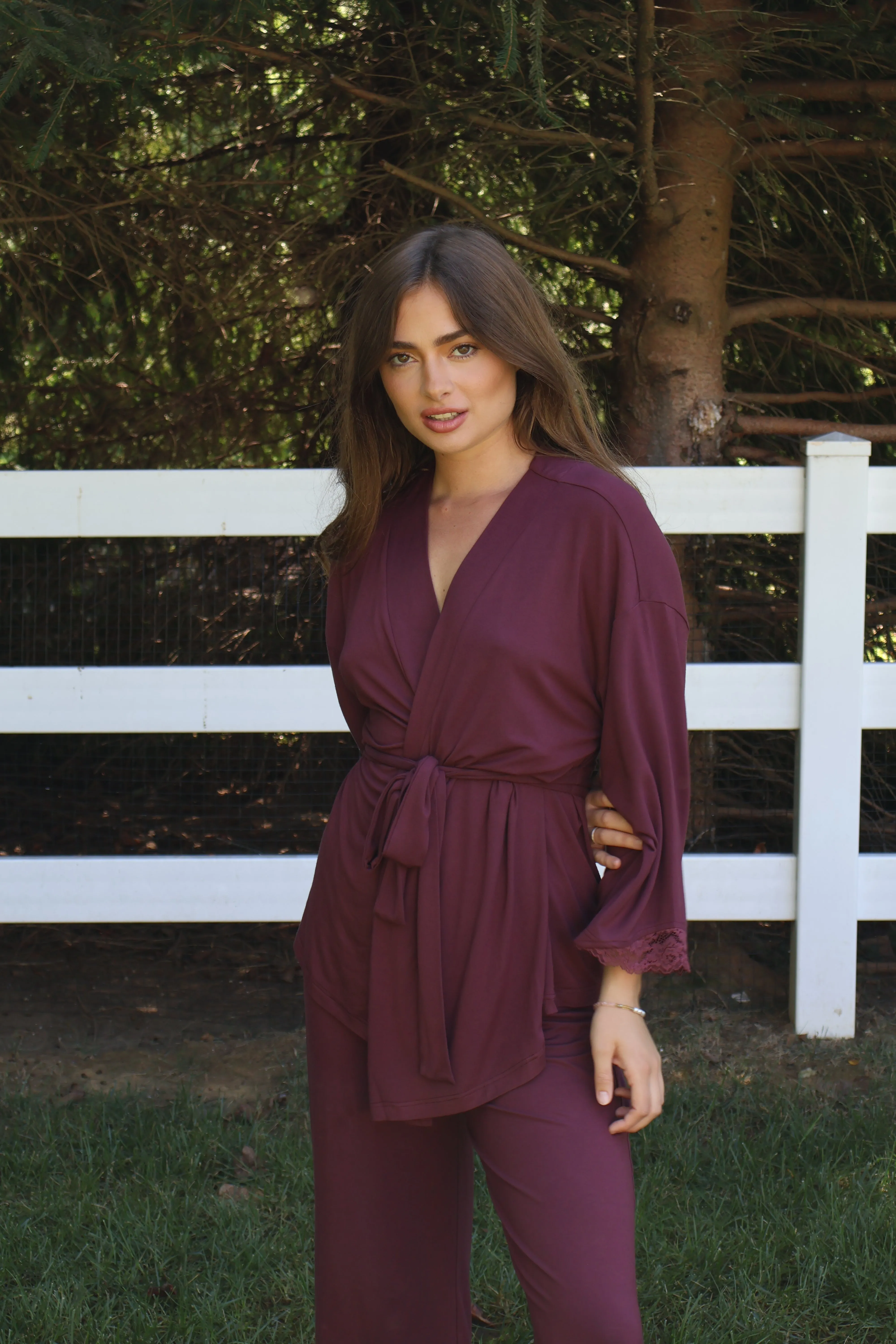Riley Kimono Bamboo Pajama Set in Merlot sold by waverles product image thumbnail 2