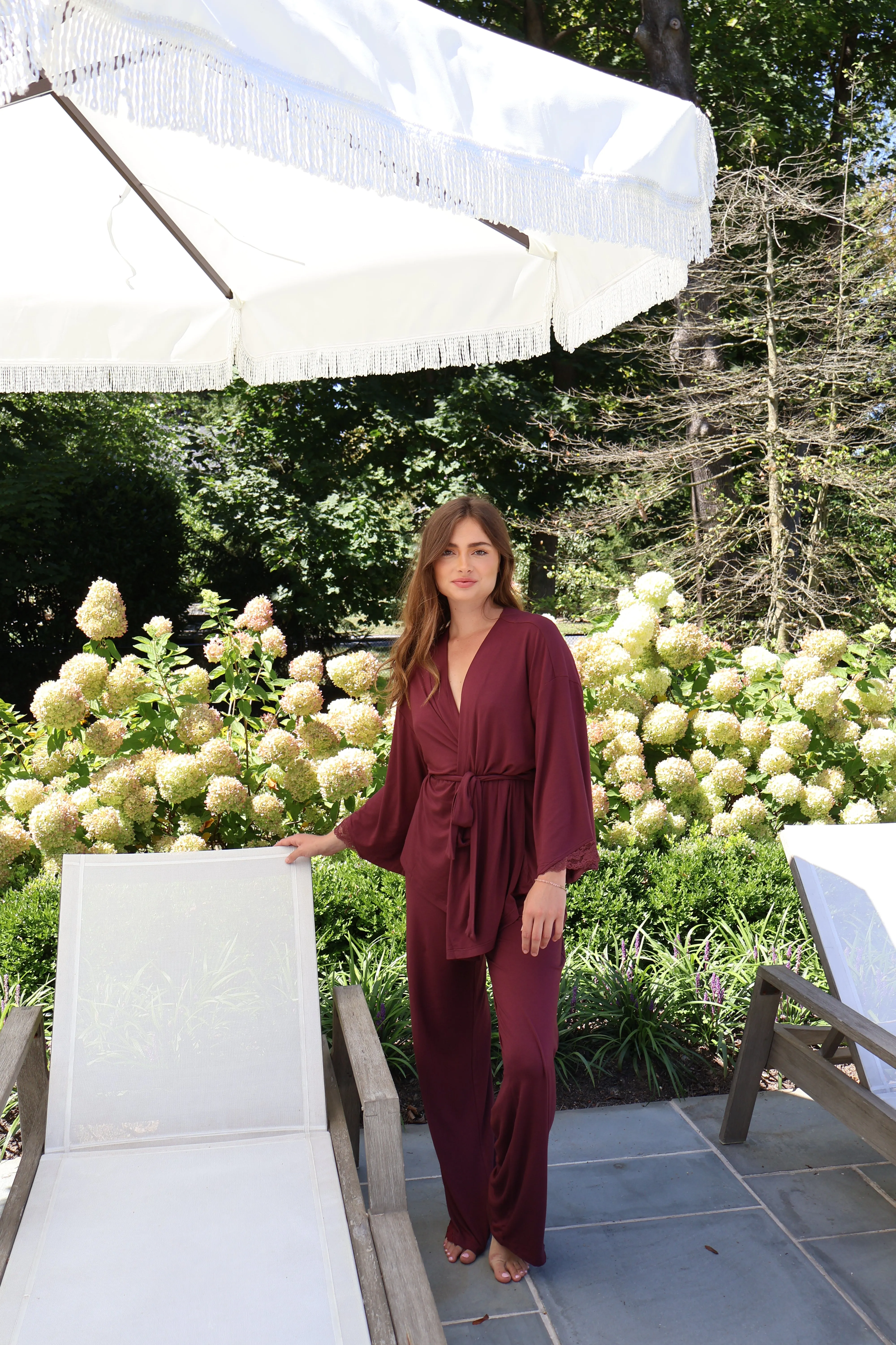 Riley Kimono Bamboo Pajama Set in Merlot sold by waverles product image thumbnail 5