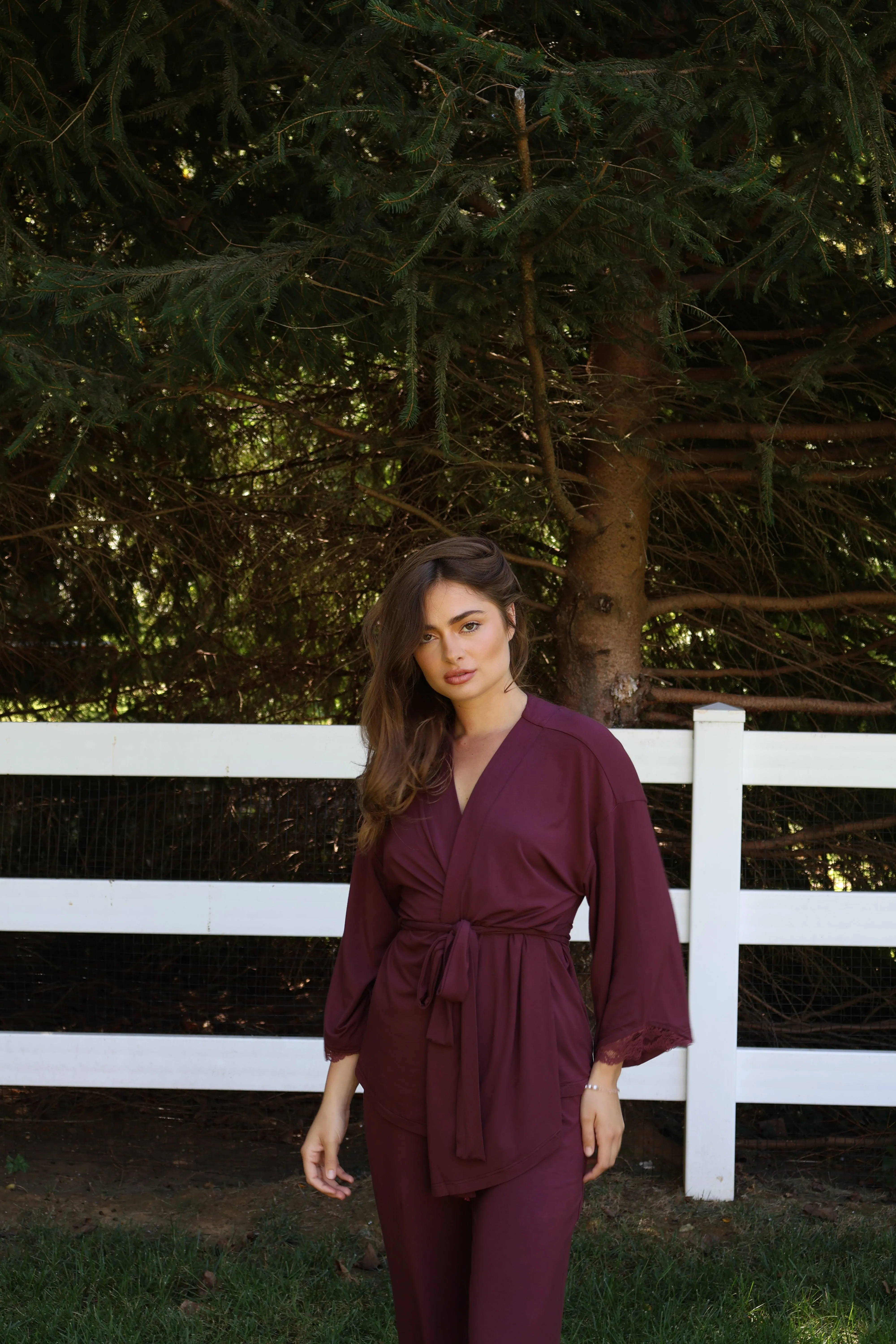 Riley Kimono Bamboo Pajama Set in Merlot sold by waverles product image thumbnail 3