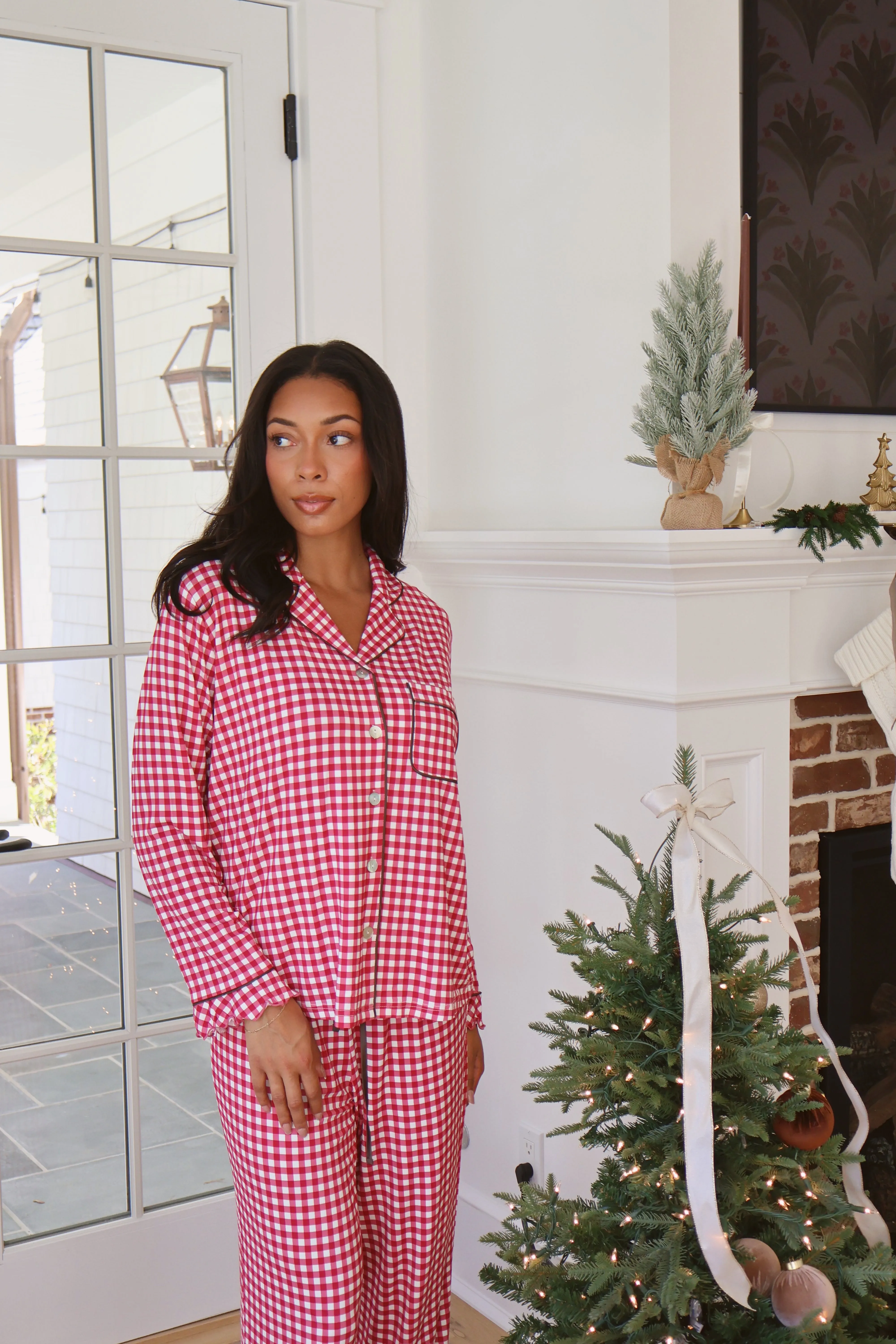 Ruffle Bamboo Pajama Set in Berry Gingham sold by waverles product image thumbnail 4