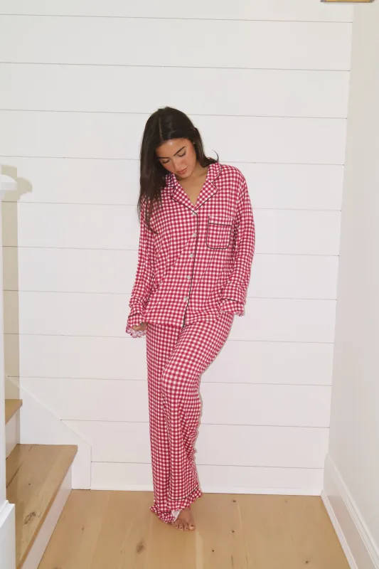 Ruffle Bamboo Pajama Set in Berry Gingham sold by waverles