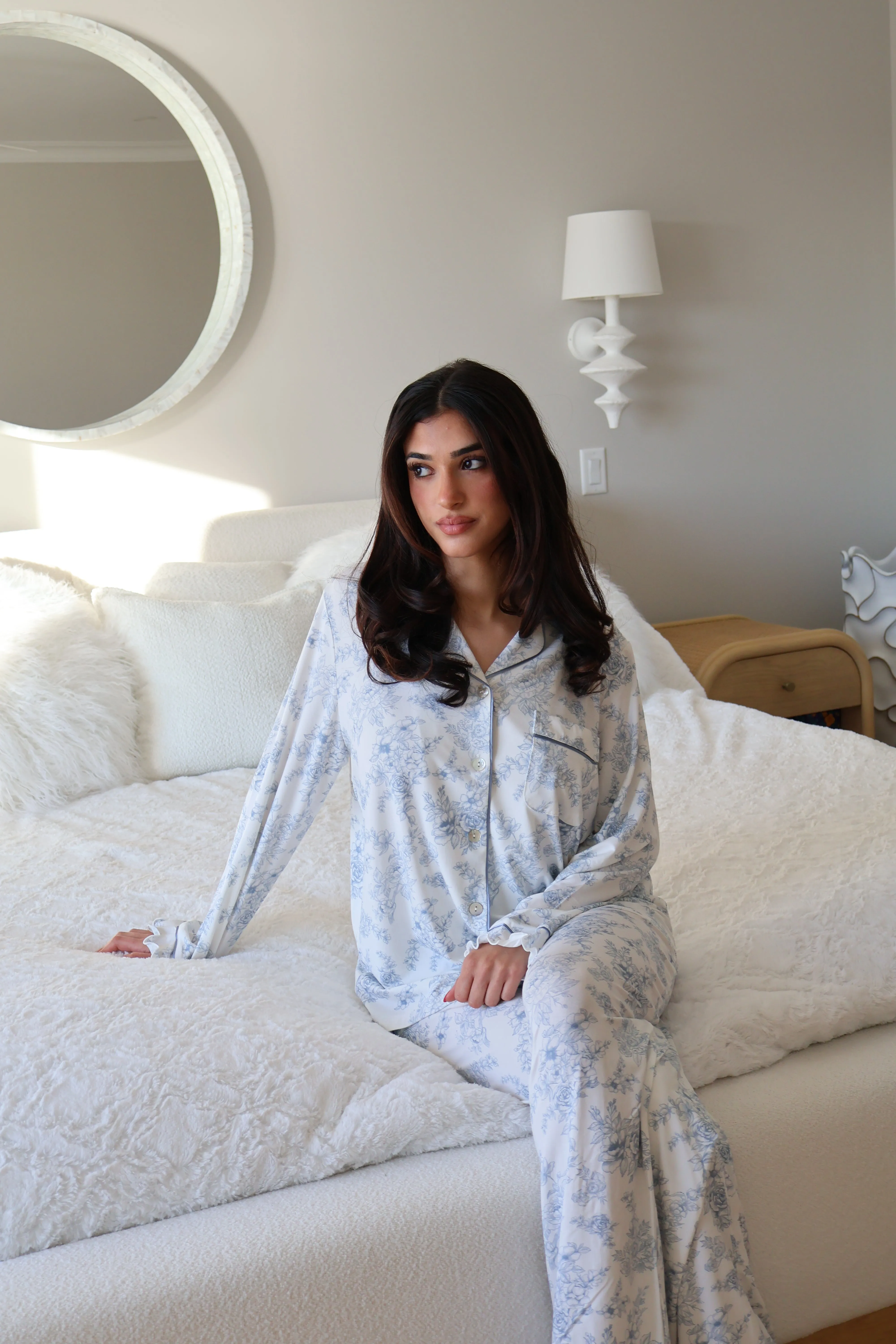 Ruffle Bamboo Pajama Pant Set in Blue Toile sold by waverles product image thumbnail 4