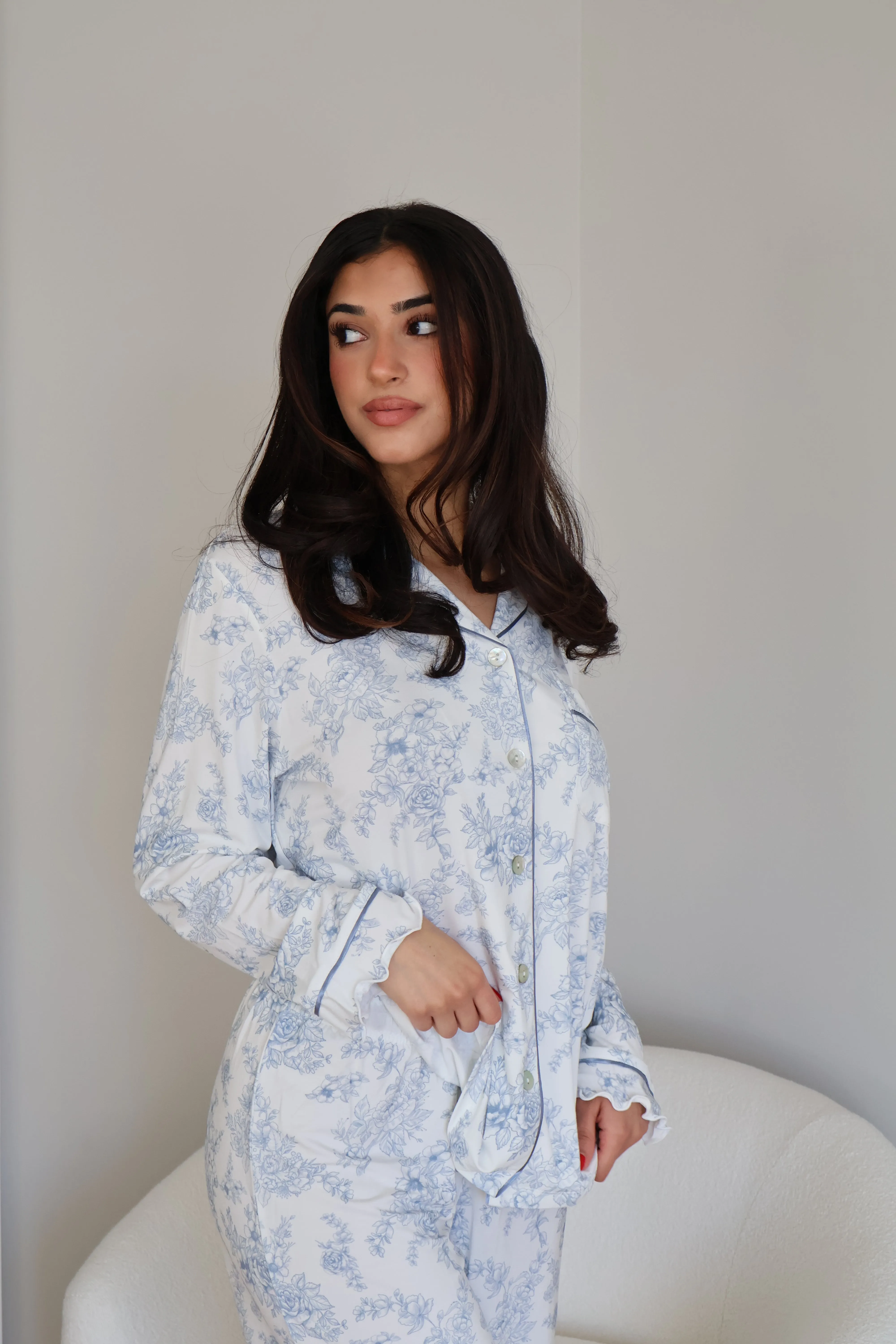 Ruffle Bamboo Pajama Pant Set in Blue Toile sold by waverles product image thumbnail 3