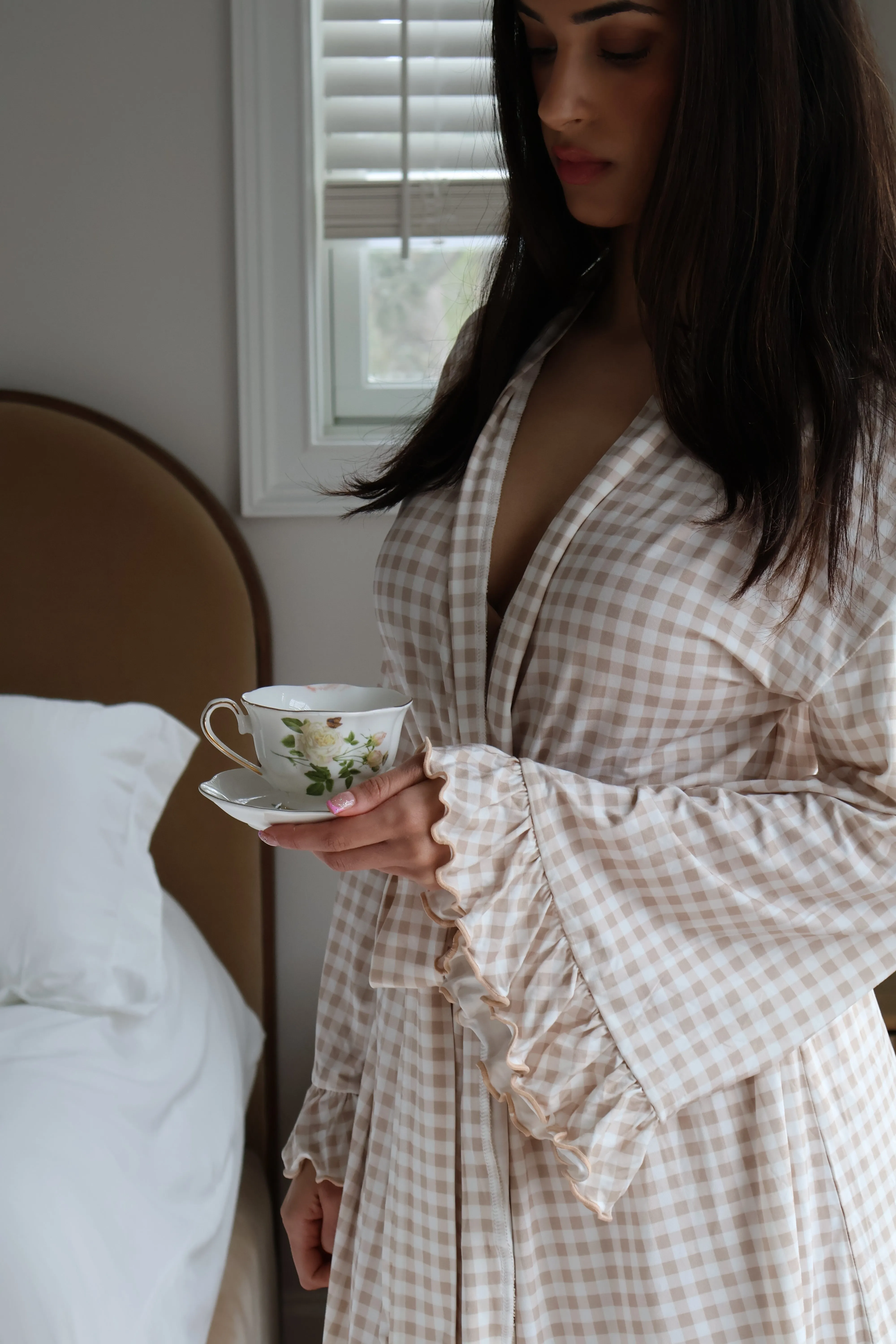Ruffle Bamboo Gingham Robe sold by waverles product image thumbnail 3