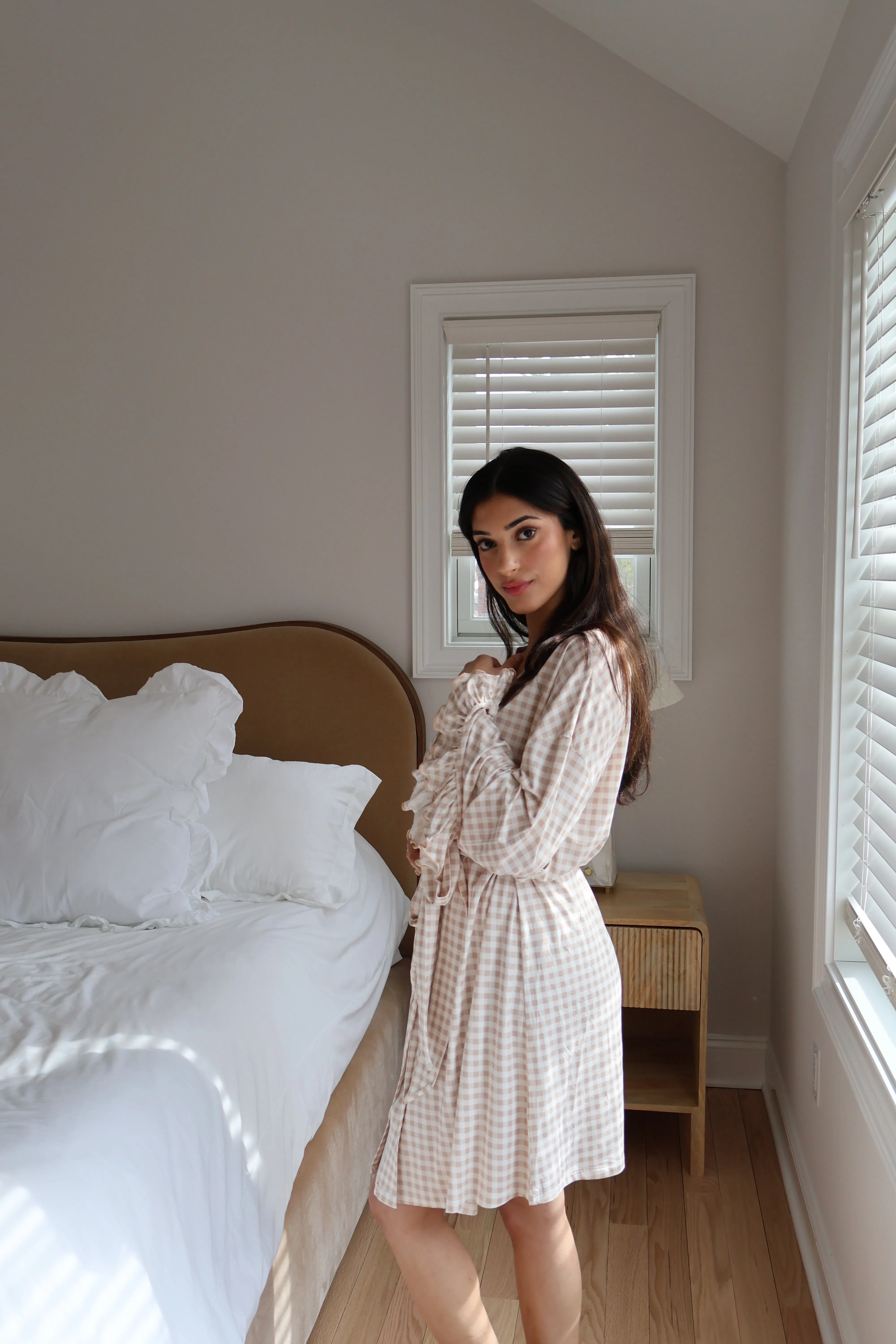 Ruffle Bamboo Gingham Robe sold by waverles product image thumbnail 2