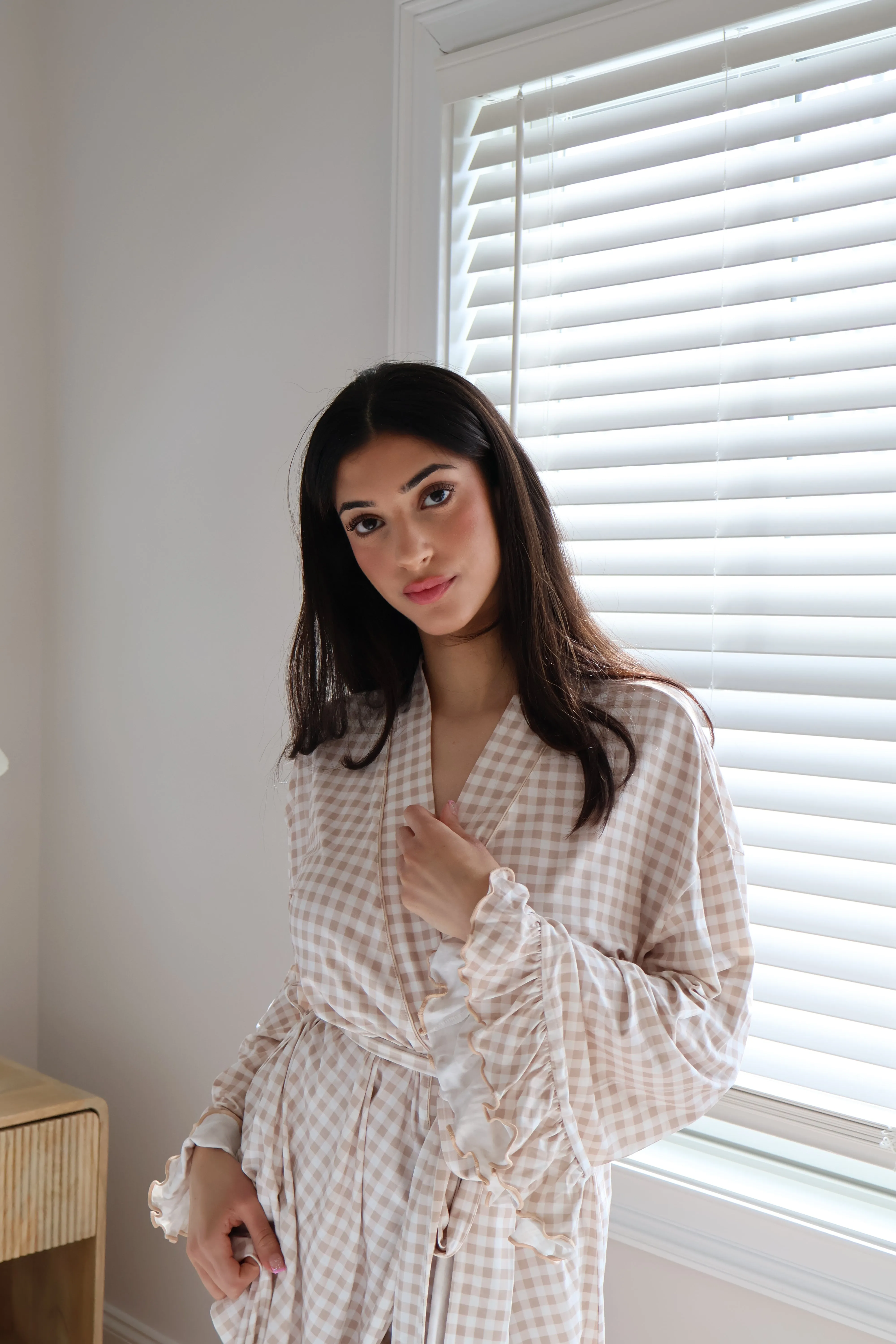 Ruffle Bamboo Gingham Robe sold by waverles product image thumbnail 4