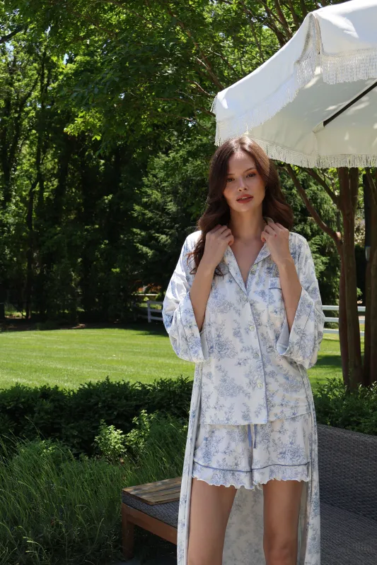 Blue Toile Bamboo Long Robe made by waverles
