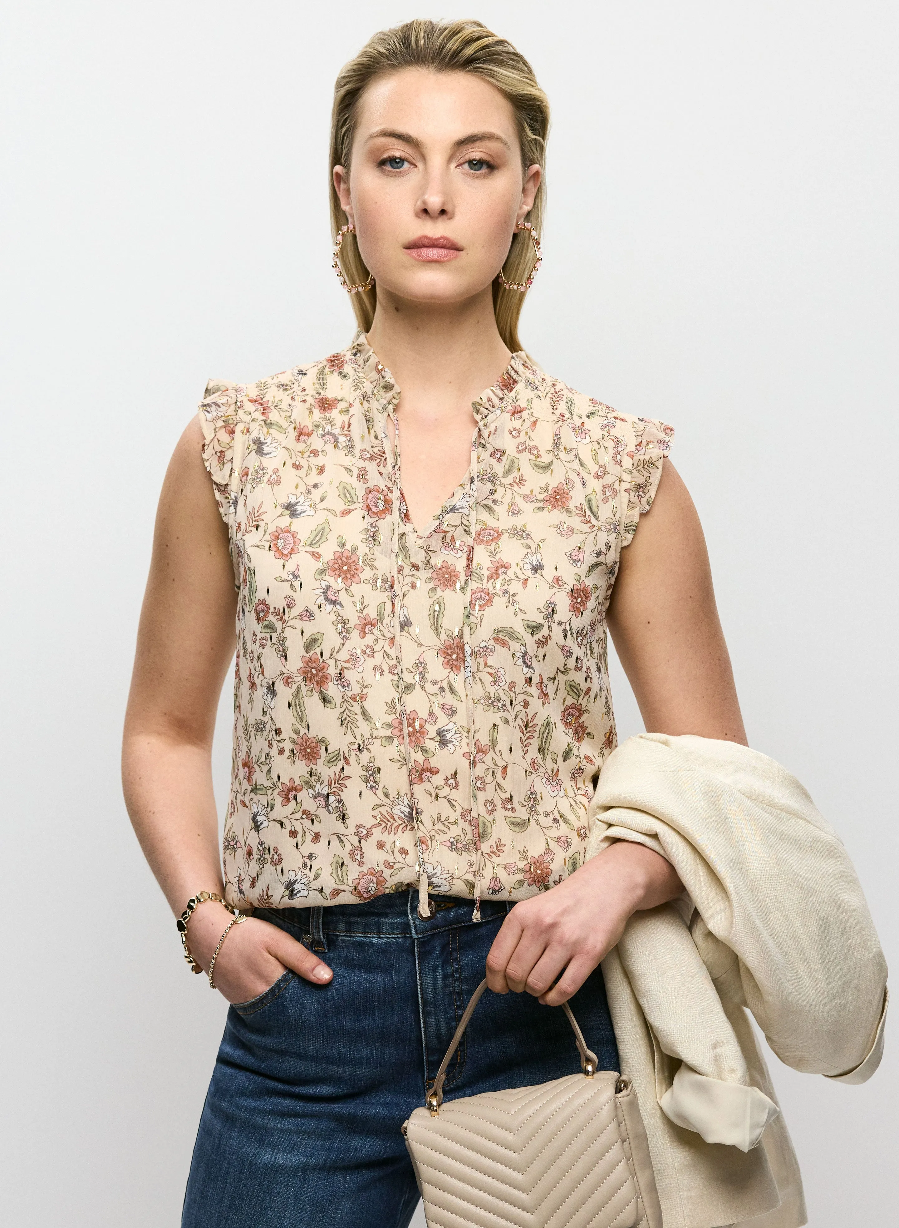 Frilled Mixed Floral Blouse sold by Melanie Lyne