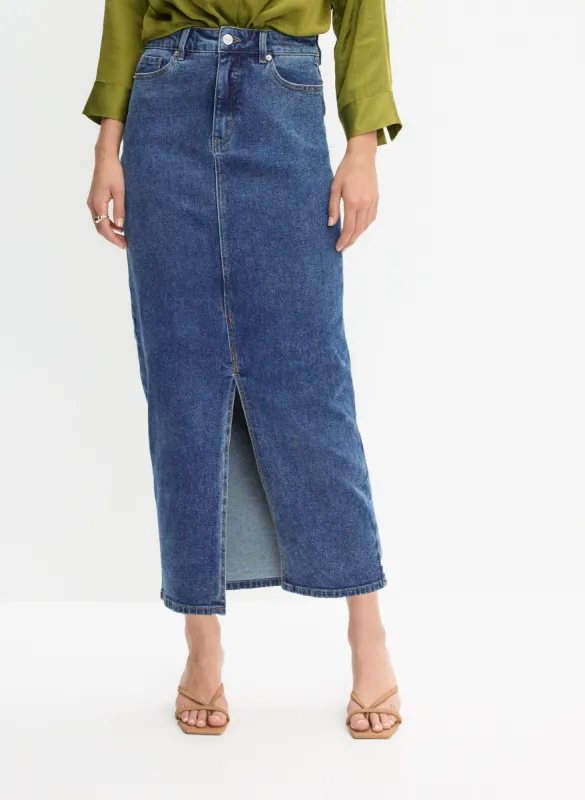 Front Slit Long Denim Skirt sold by Melanie Lyne