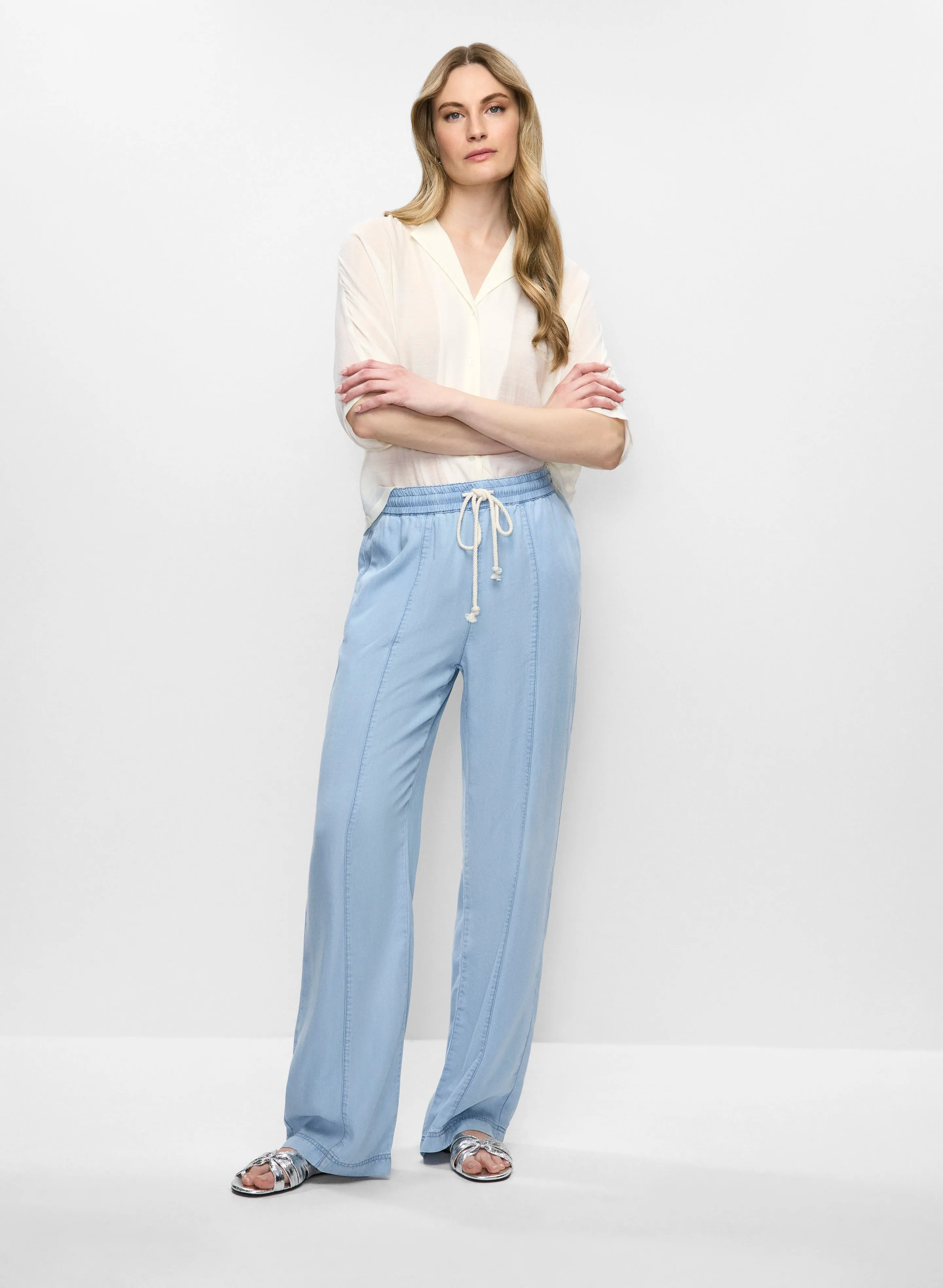 Notch Collar Elbow Sleeve Blouse & Pull-On Wide Leg Pants sold by Melanie Lyne