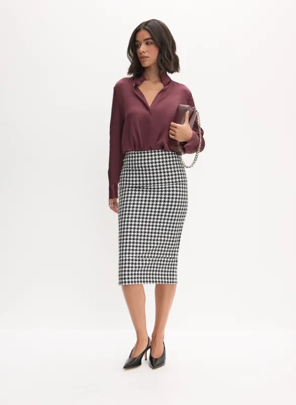 Button-Up Satin Blouse & Houndstooth Pencil Skirt sold by Melanie Lyne