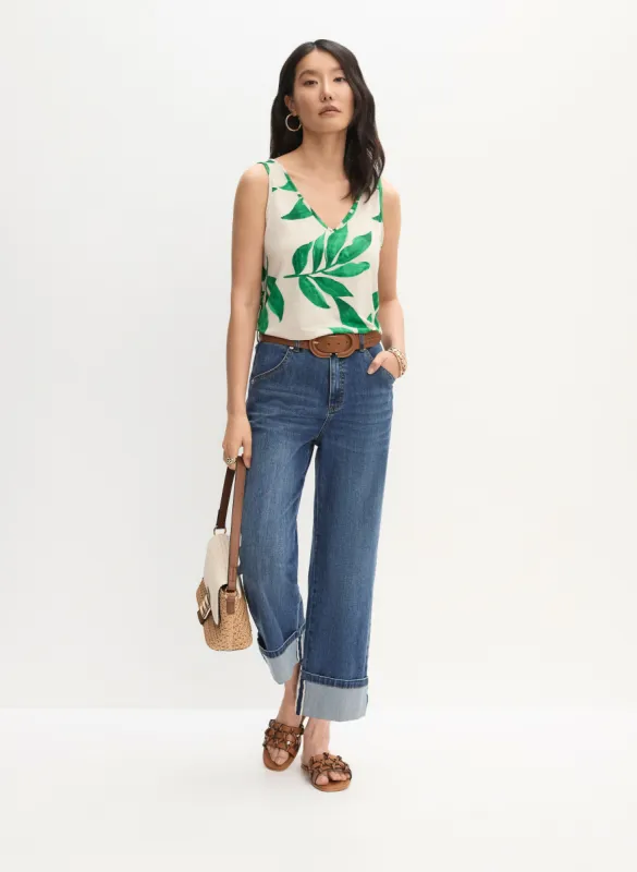 Sleeveless Leaf Print T-Shirt & Rolled Hem Culotte Jeans sold by Melanie Lyne