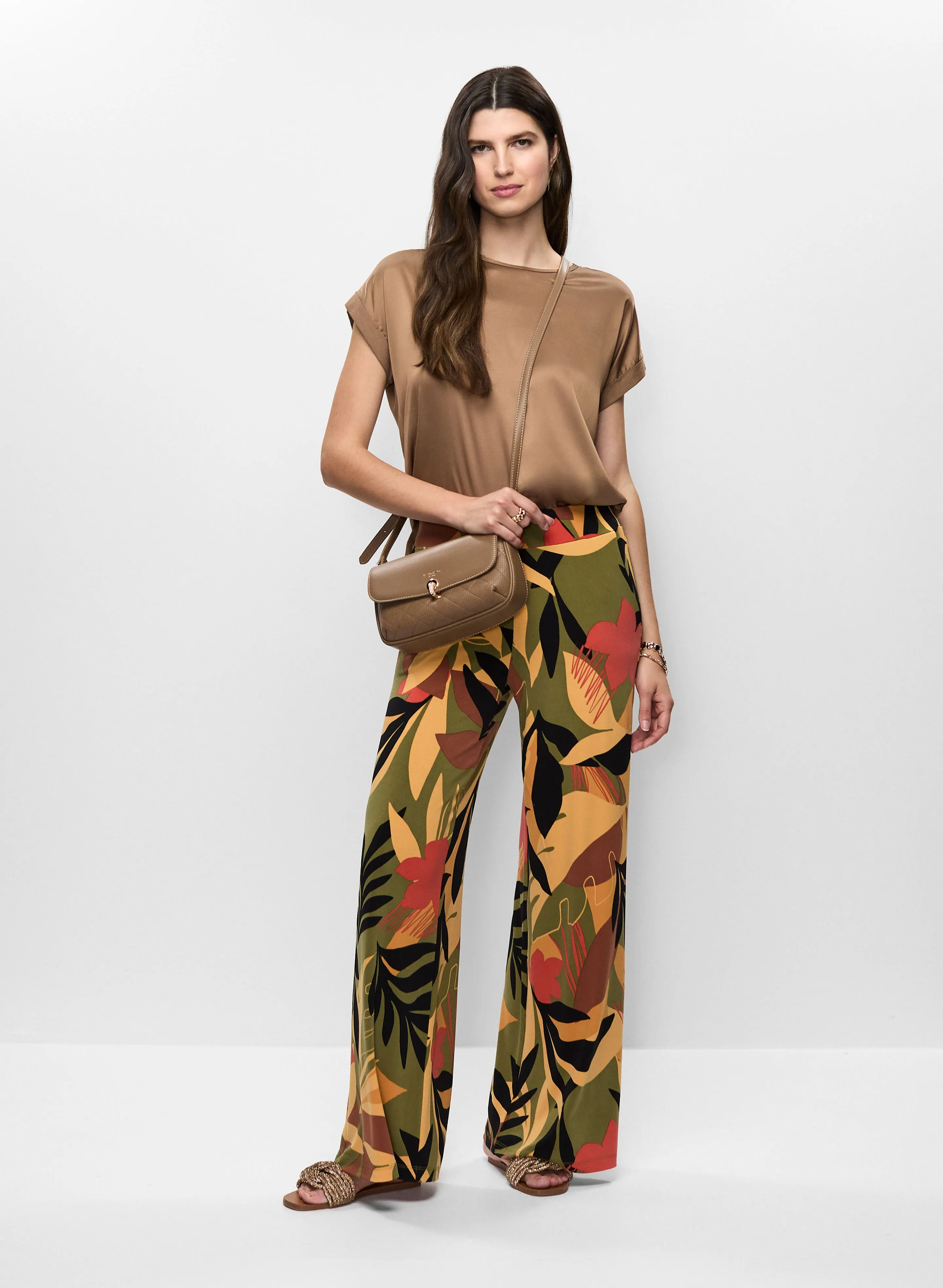 Satin T-Shirt & Tropical Print Flare Leg Pants sold by Melanie Lyne