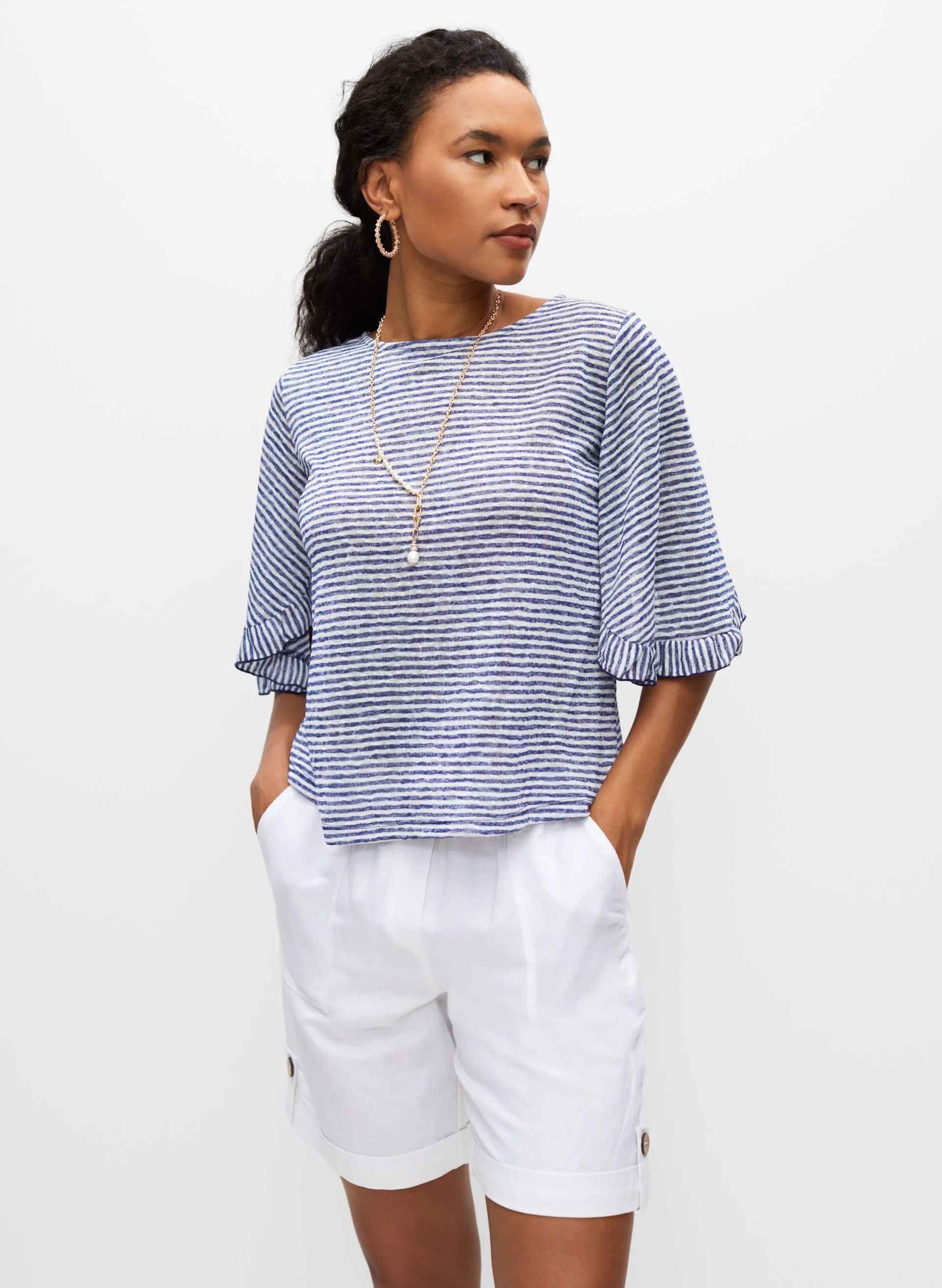 Striped Ruffle Sleeve Top sold by Melanie Lyne product image thumbnail 2