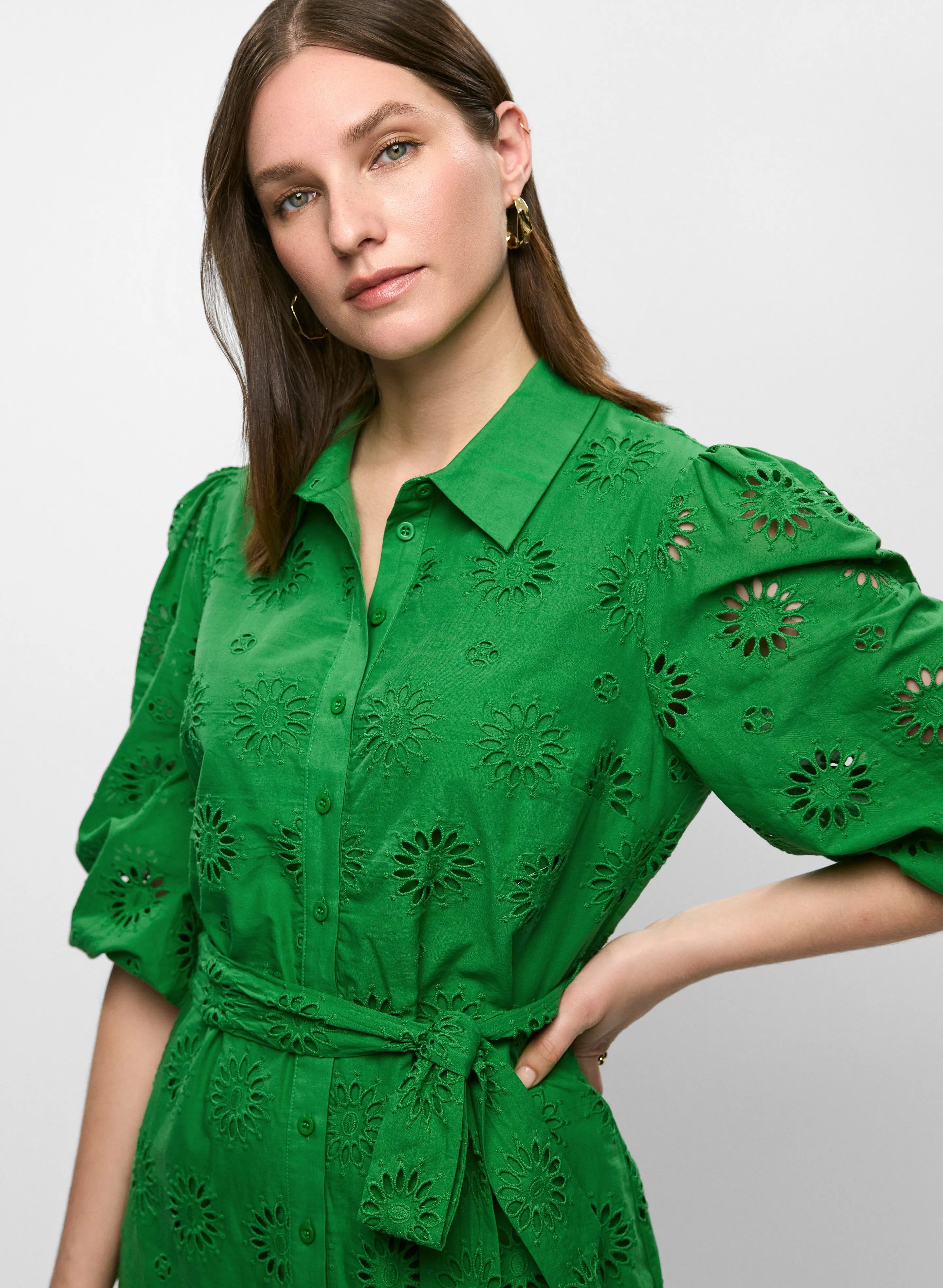 Eyelet Embroidered Shirt Dress sold by Melanie Lyne product image thumbnail 5