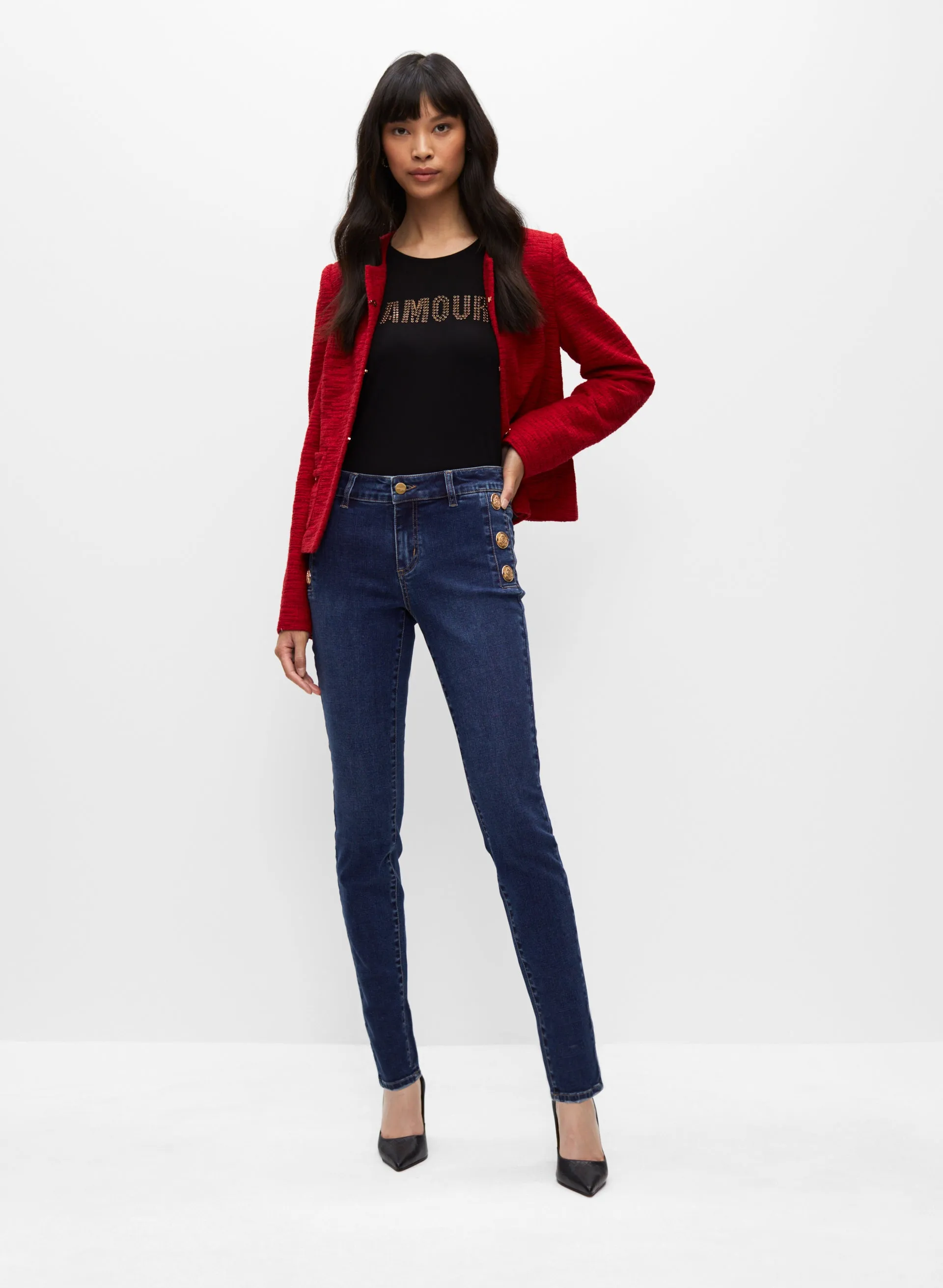Button Detail Slim Leg Jeans sold by Melanie Lyne