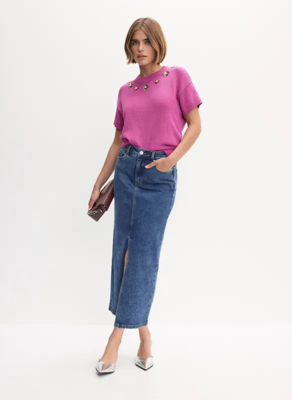 Flower Detail Sweater & Long Denim Skirt sold by Melanie Lyne