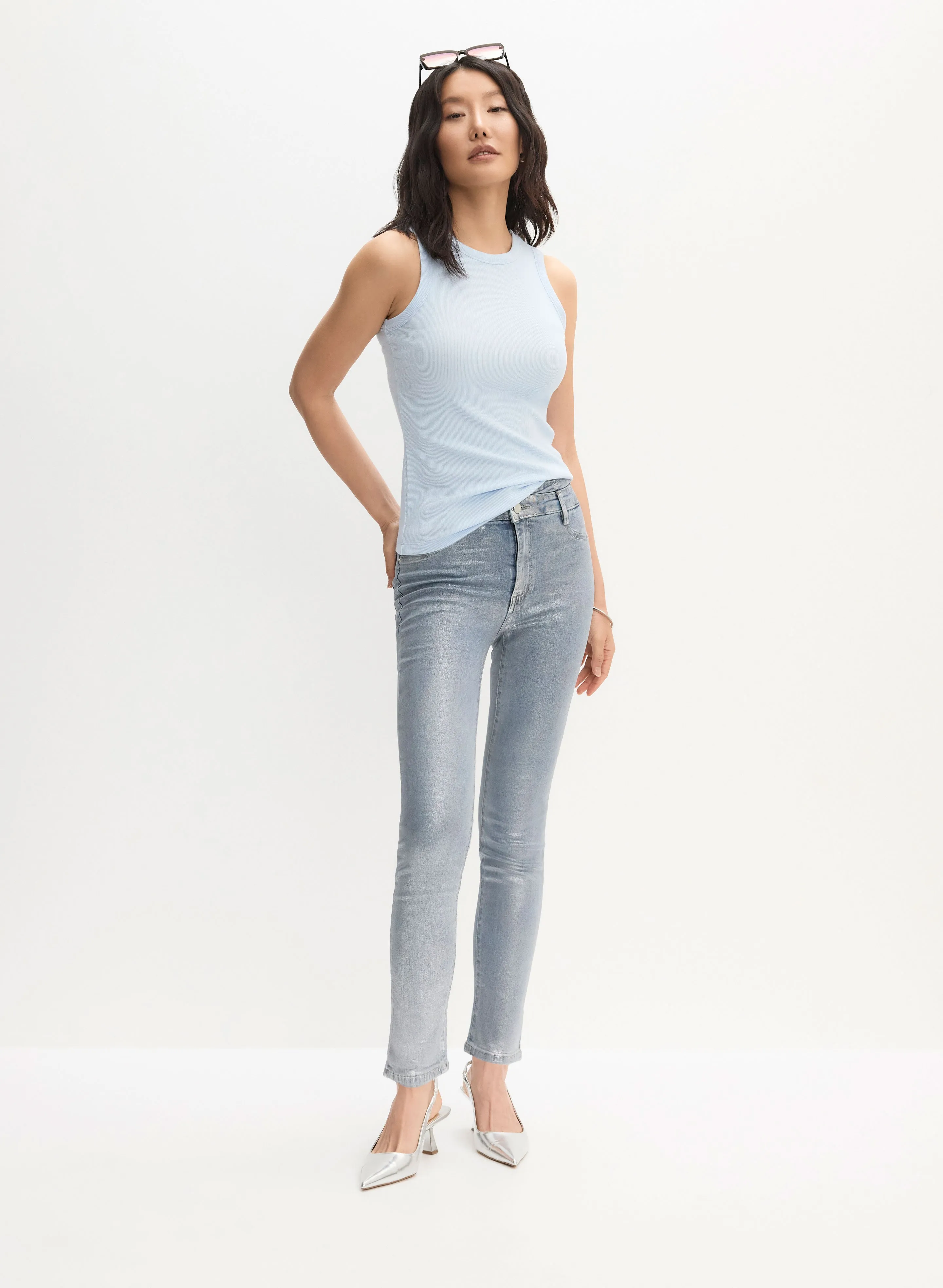 Tank Top & High-Rise Metallic Jeans sold by Melanie Lyne