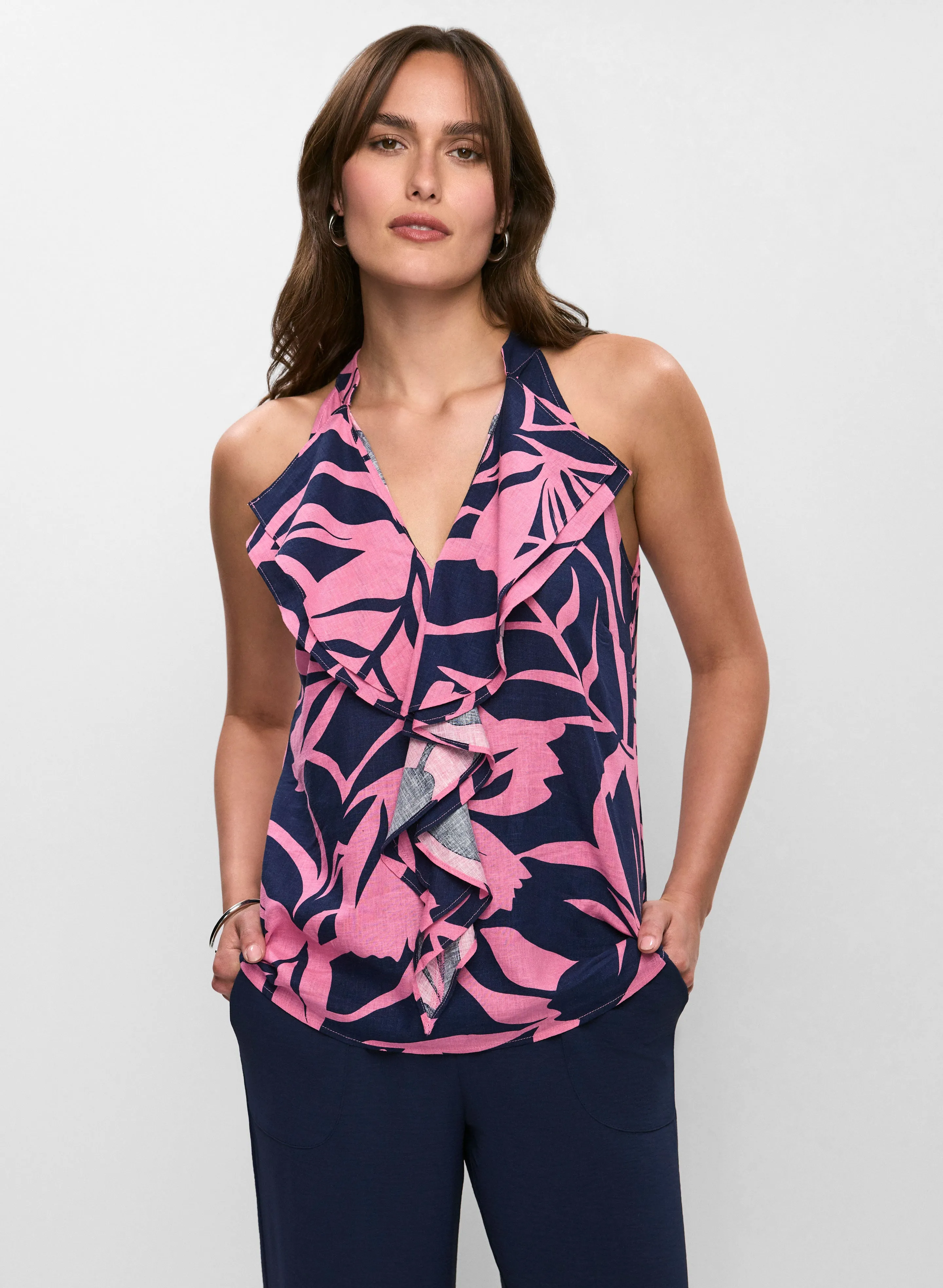 Ruffled Floral Linen Blouse sold by Melanie Lyne product image thumbnail 5