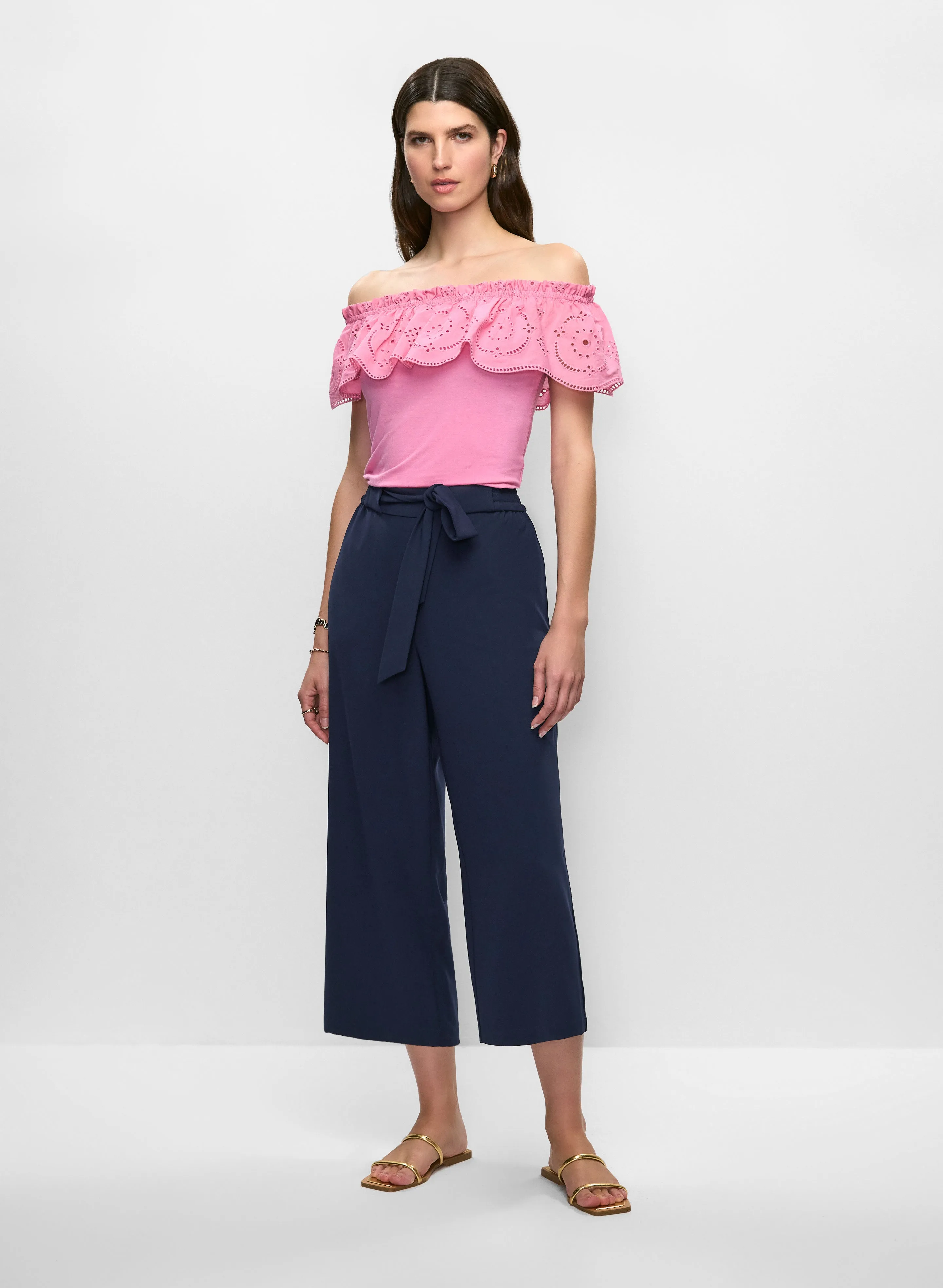 Off-the-Shoulder Eyelet Top & Belted Pull-On Pants sold by Melanie Lyne