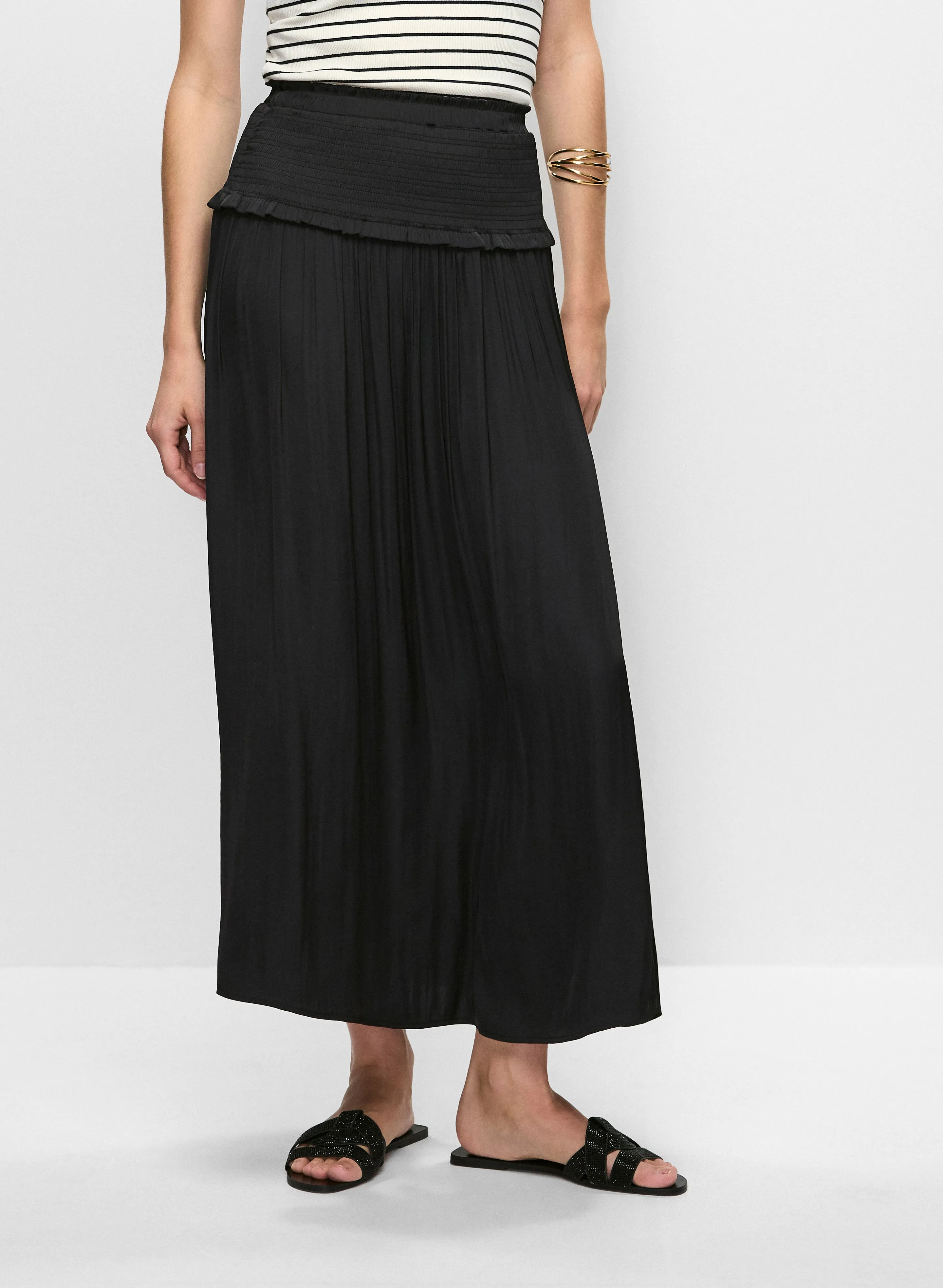 Shirred Waist Satin Maxi Skirt sold by Melanie Lyne