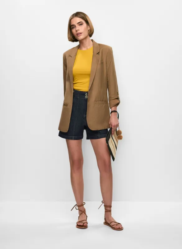 Linen Roll-Up Sleeve Blazer & High Waist Denim Shorts sold by Melanie Lyne