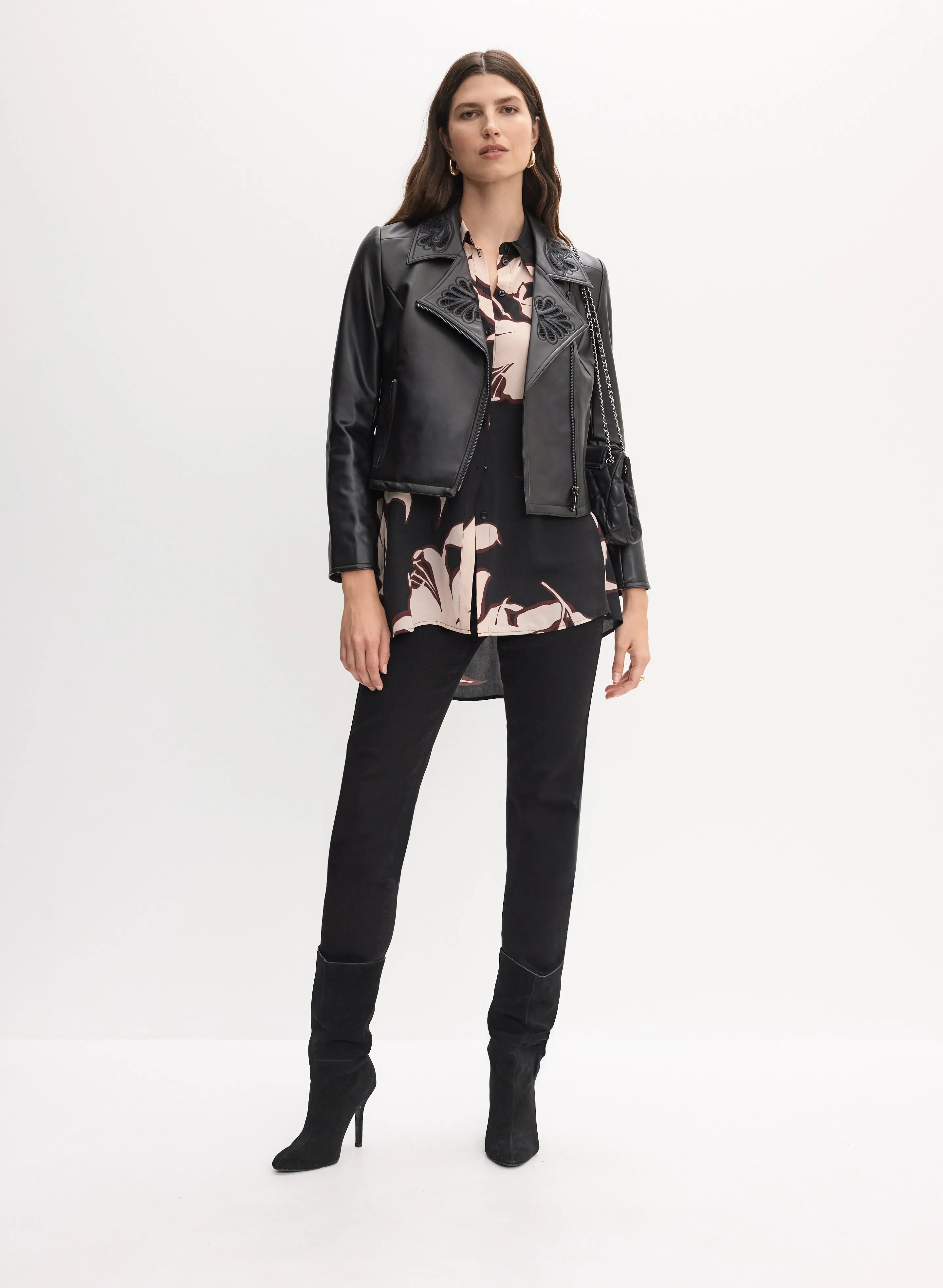 Vegan Leather Jacket & Straight Leg Jeans sold by Melanie Lyne