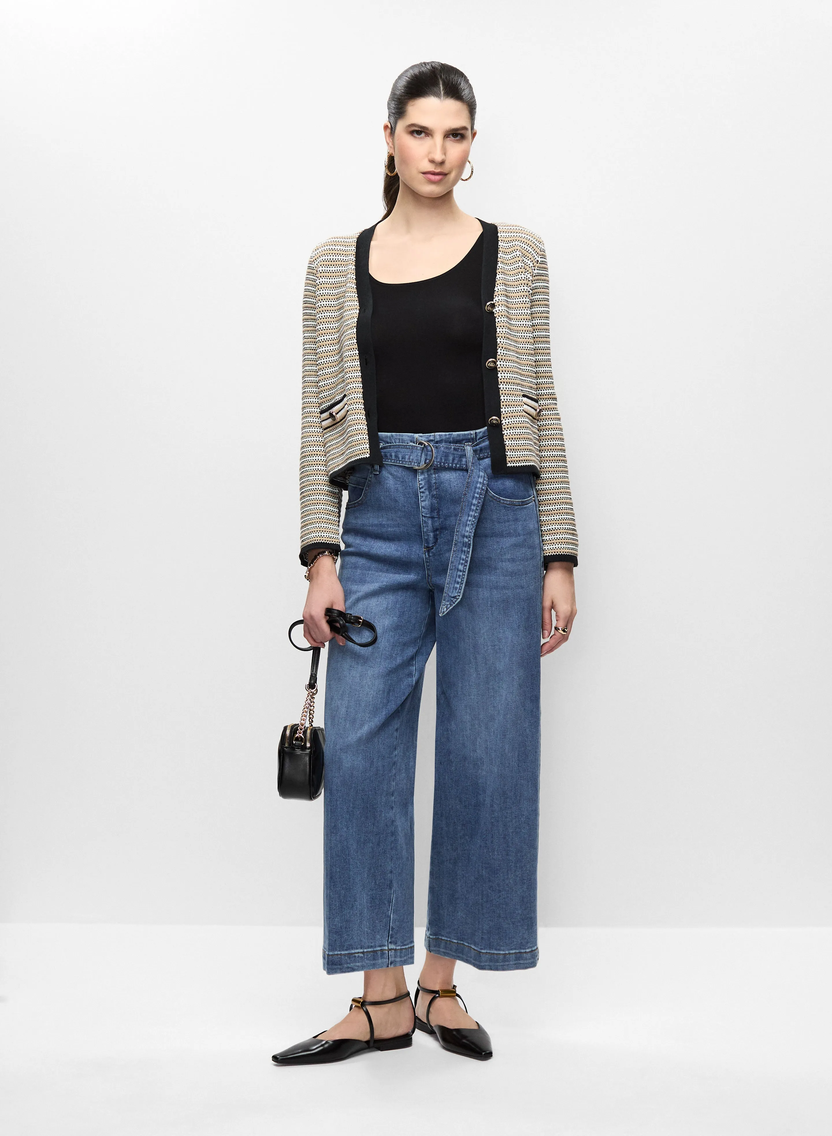 Striped Button Front Cardigan & High Rise Culotte Jeans sold by Melanie Lyne