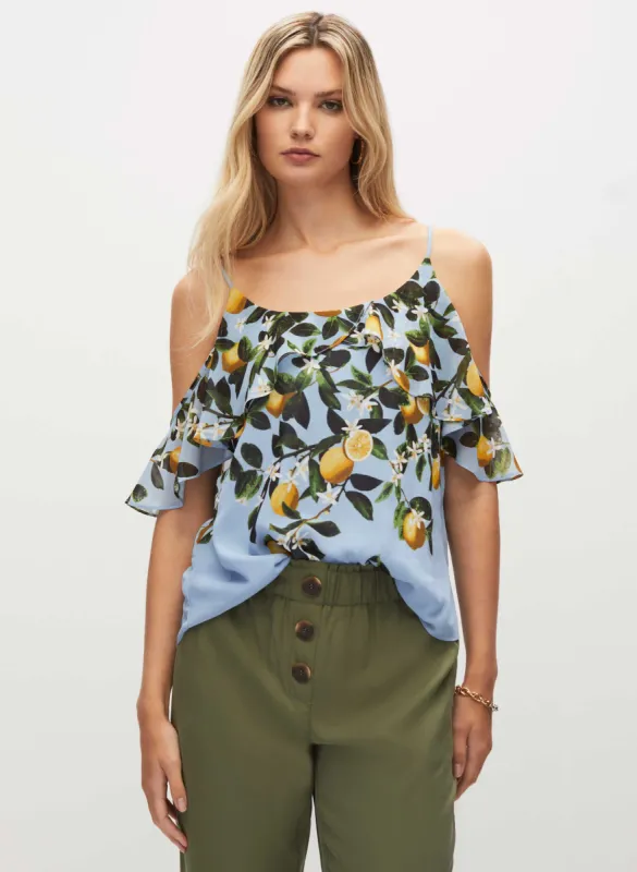 Lemon Print Cold Shoulder Top sold by Melanie Lyne