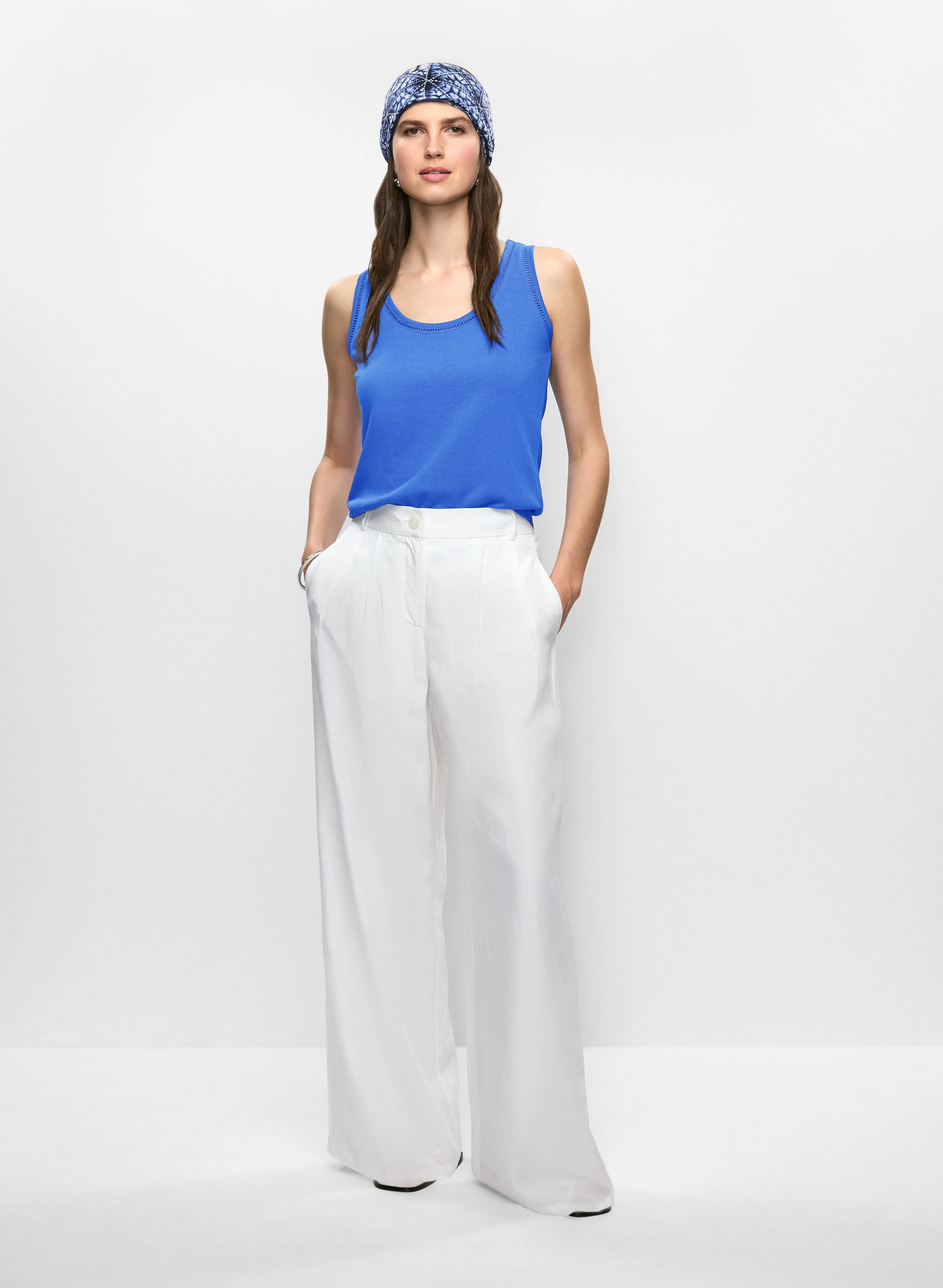 Embroidered Linen-Blend Tank Top & Tencel-Linen Wide Leg Pants sold by Melanie Lyne