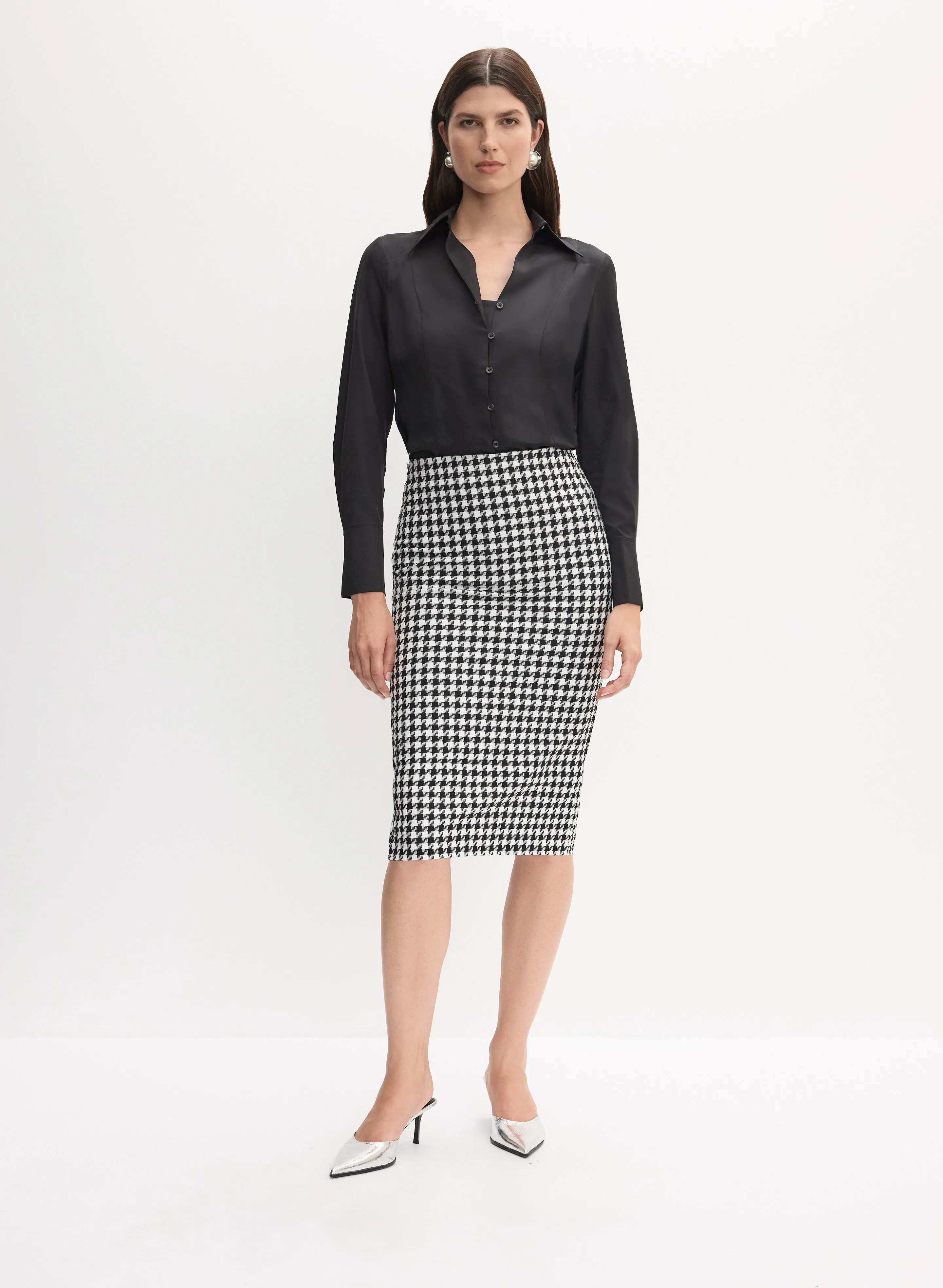 Button-Up Blouse & Houndstooth Print Pencil Skirt sold by Melanie Lyne