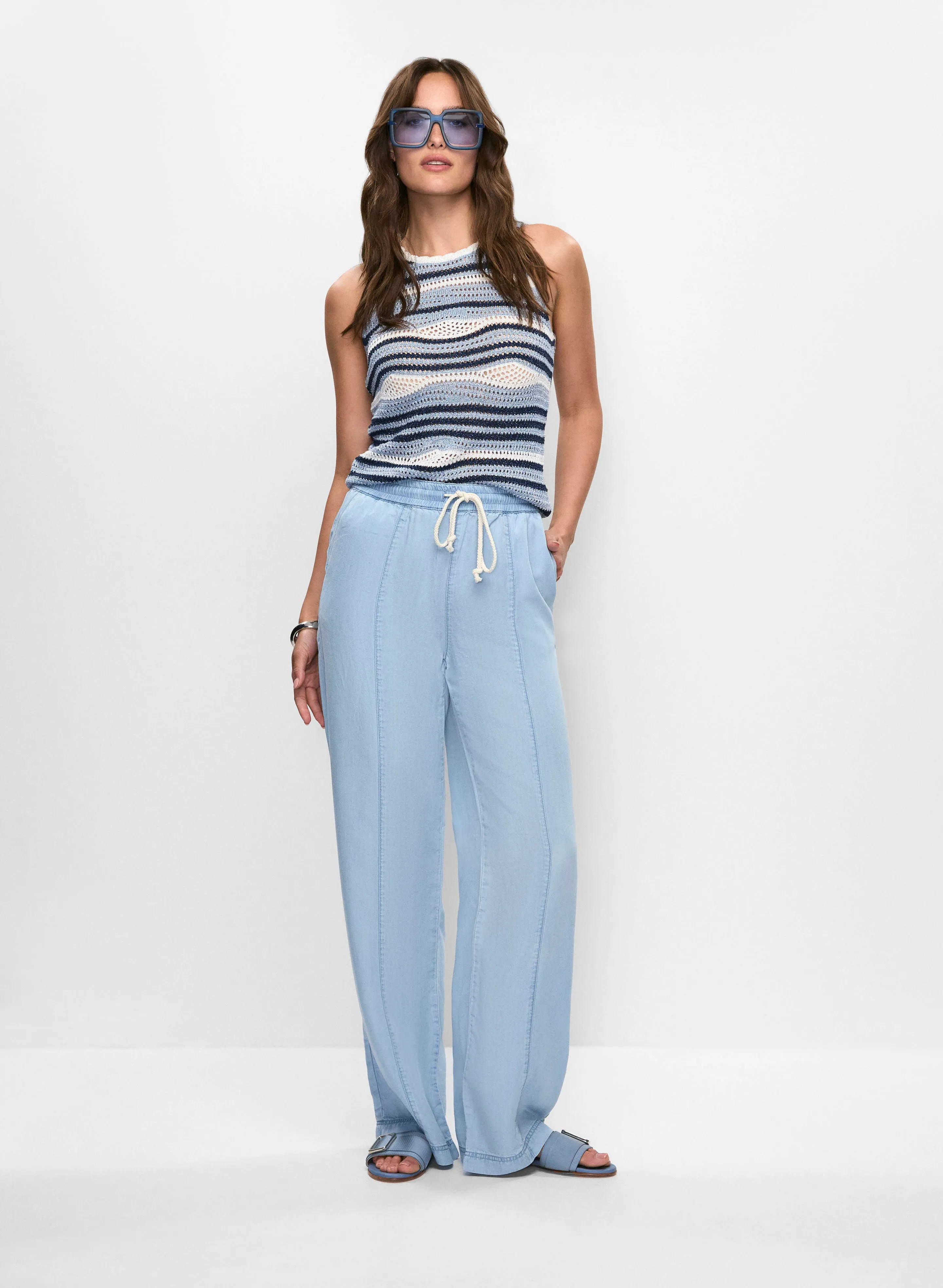 Striped Sleeveless Open-Knit Top & Wide Leg Pants sold by Melanie Lyne