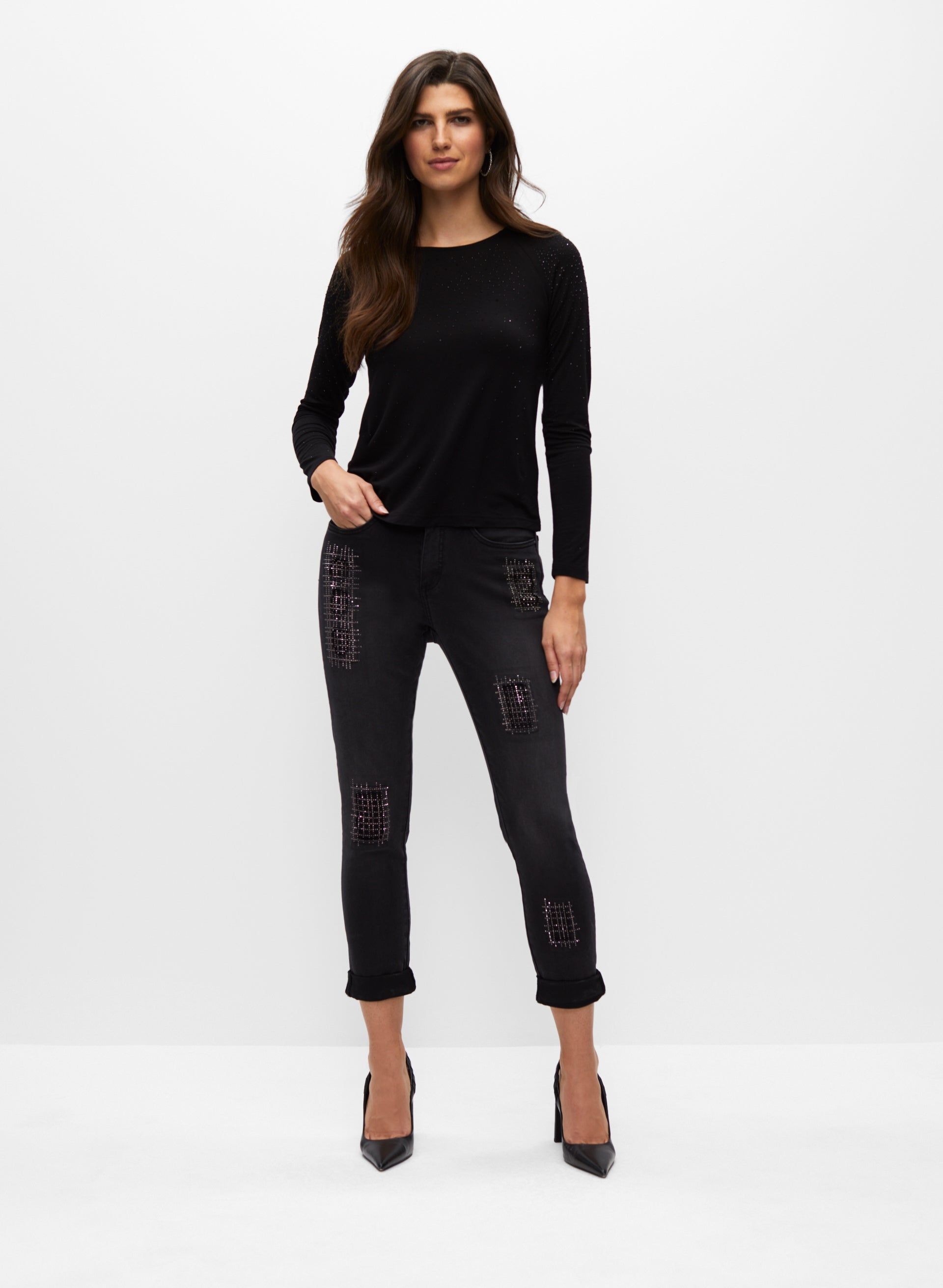 Rhinestone Detail Long Sleeve Tee sold by Melanie Lyne product image thumbnail 3