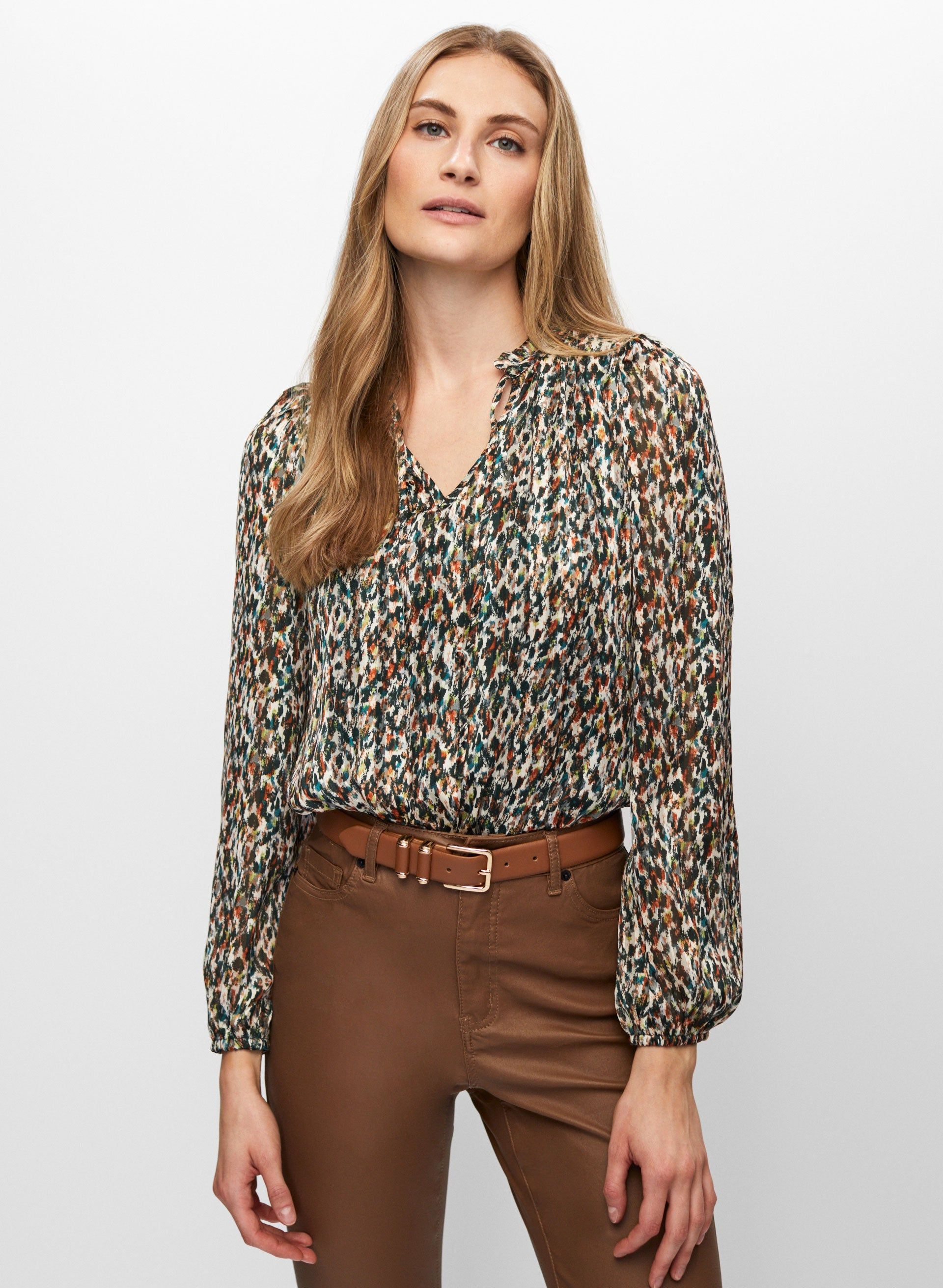 Abstract Print Split Neck Blouse sold by Melanie Lyne