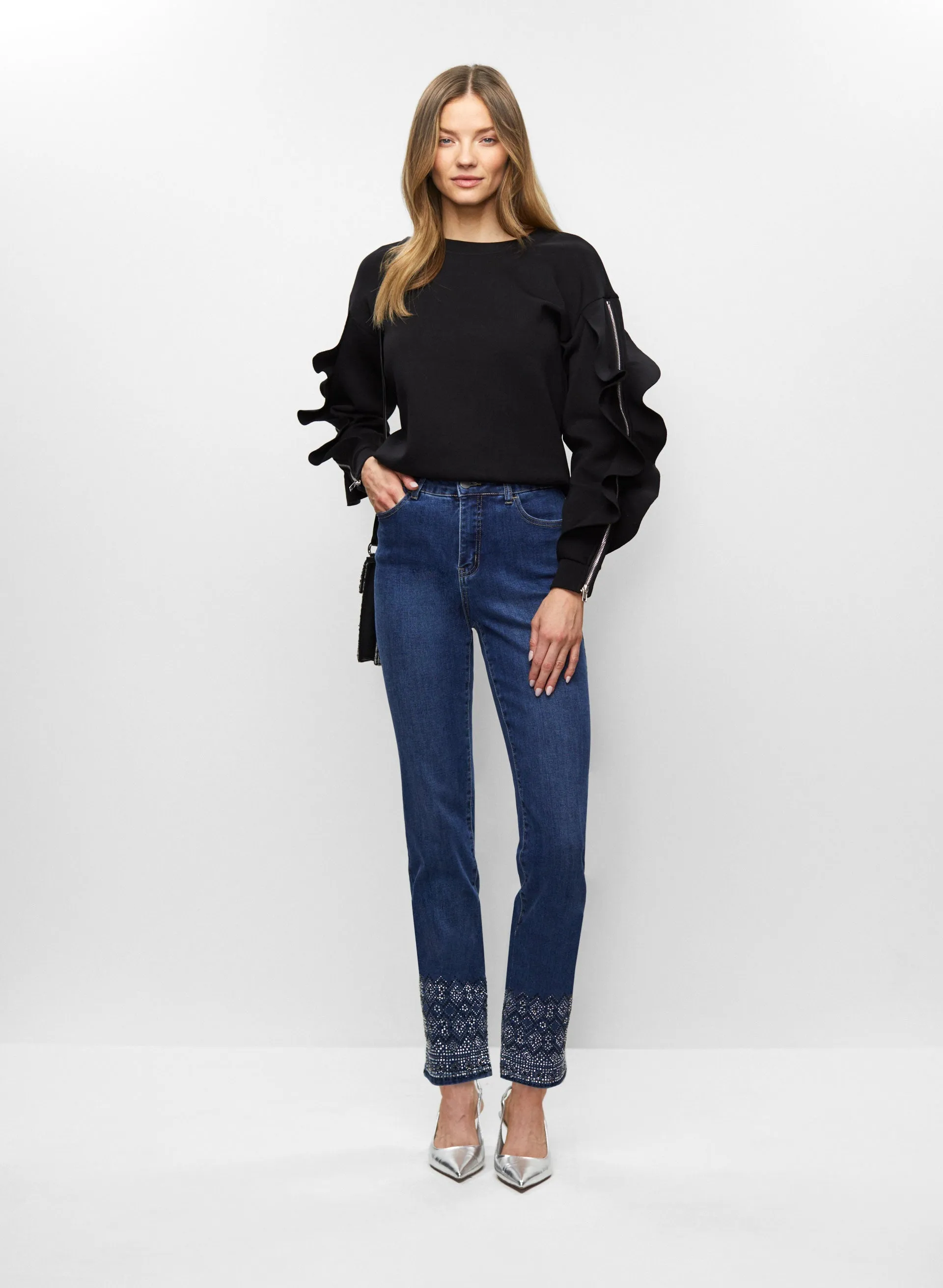 Ruffle Sleeve Top & Embellished Jeans sold by Melanie Lyne