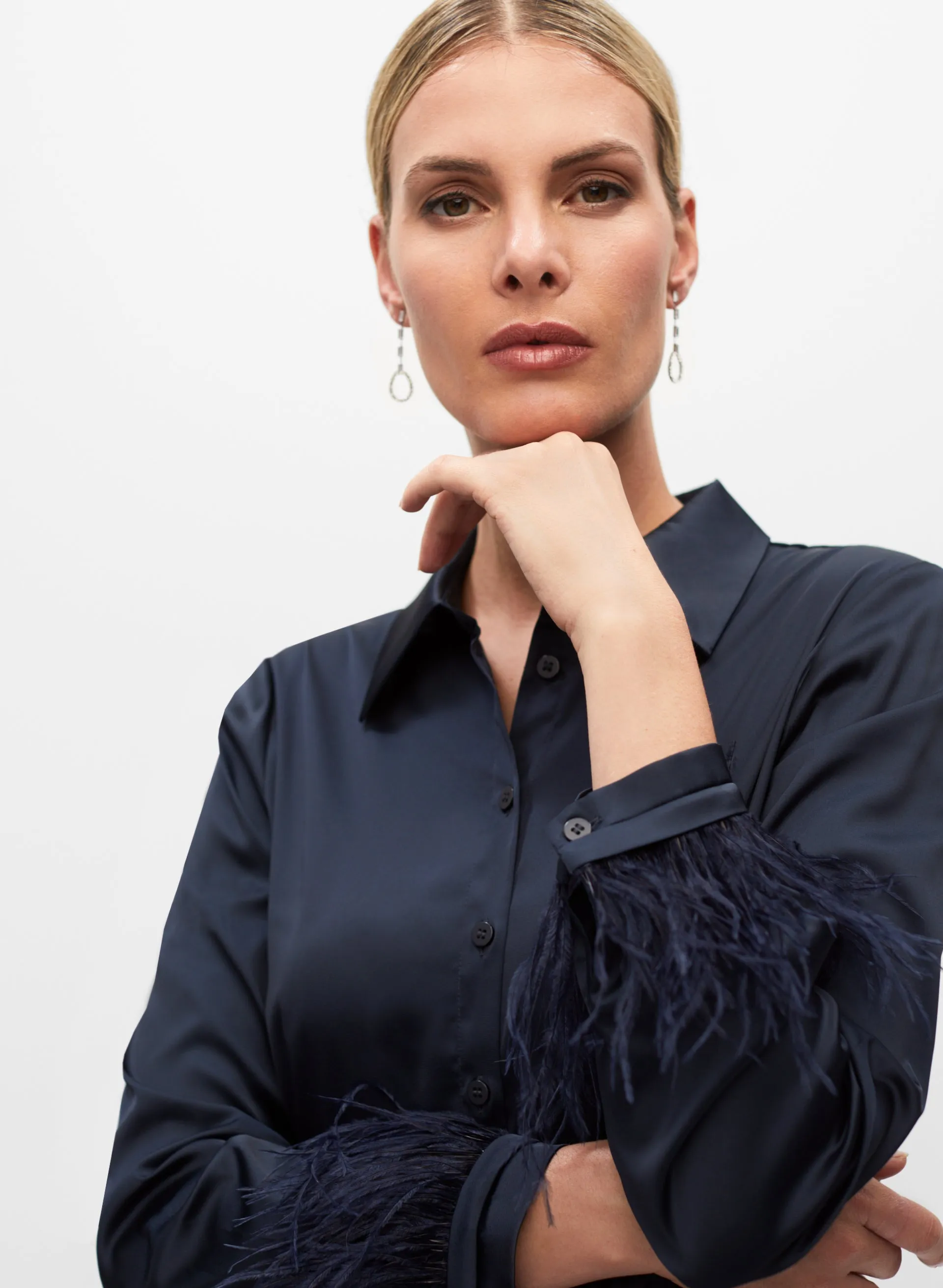 Feather Trim Satin Blouse sold by Melanie Lyne product image thumbnail 2