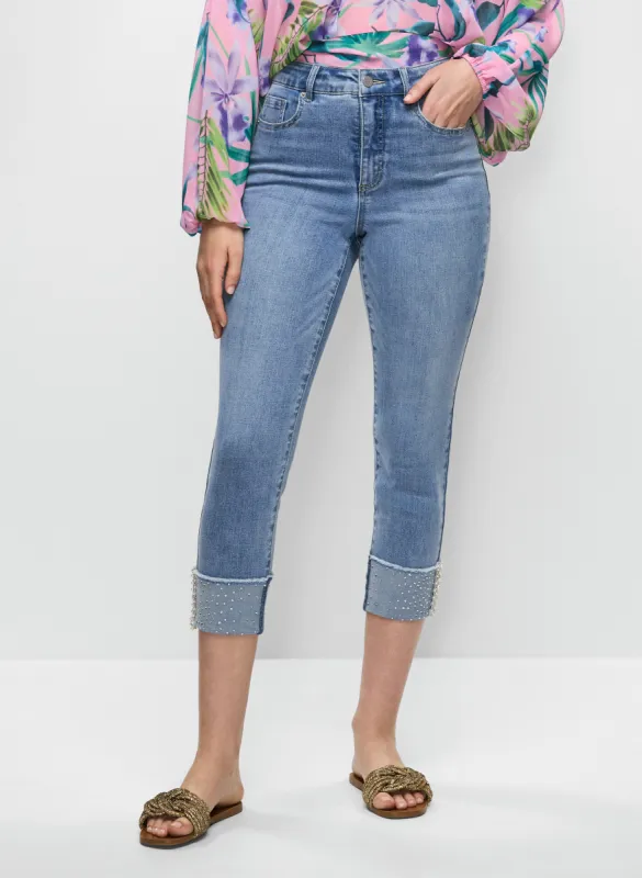Sequin-Cuffed Capri Jeans sold by Melanie Lyne