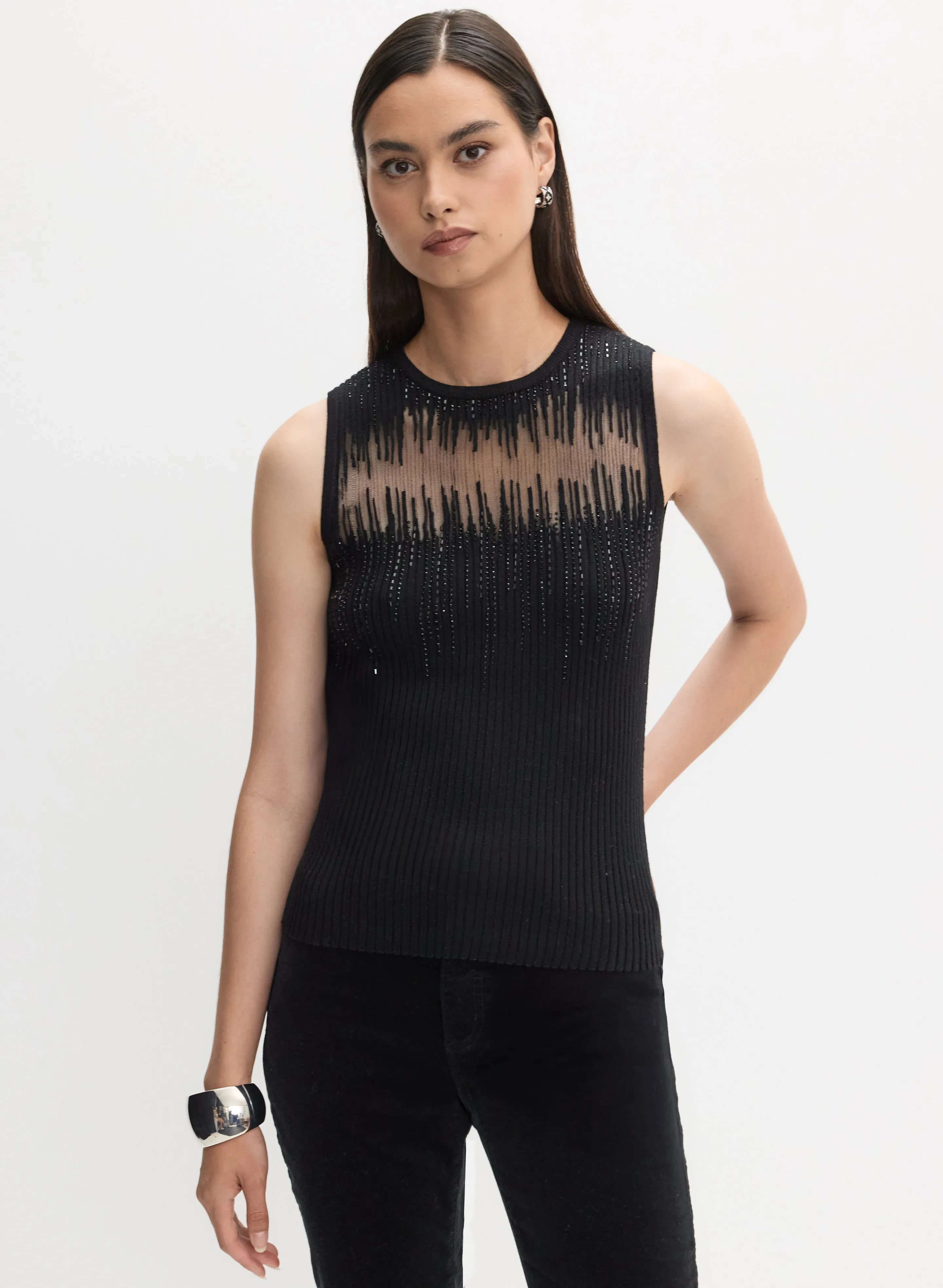 Rhinestone Sheer Detail Tank Top sold by Melanie Lyne product image thumbnail 2