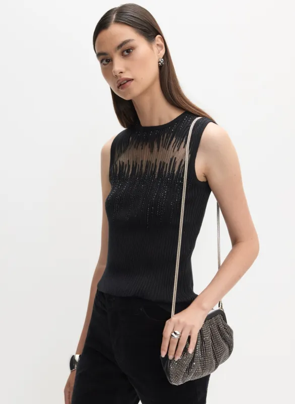 Rhinestone Sheer Detail Tank Top sold by Melanie Lyne