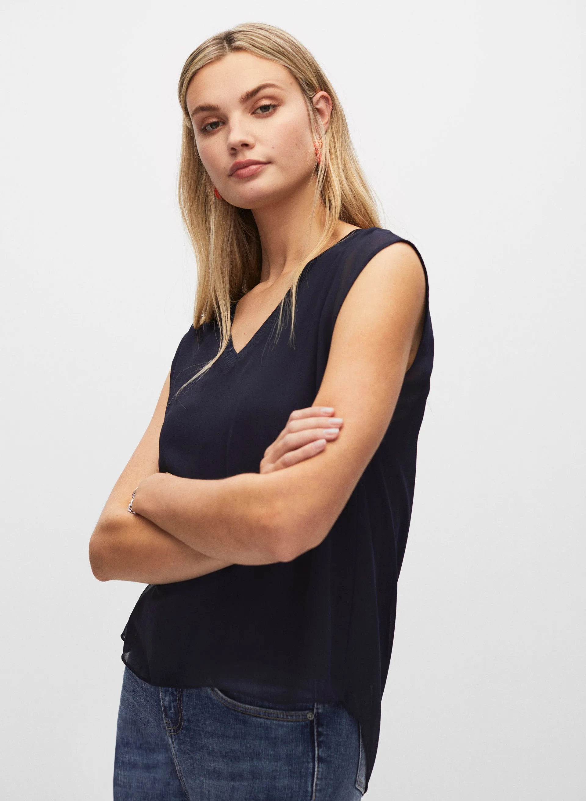 Drop Shoulder V-Neck Blouse sold by Melanie Lyne