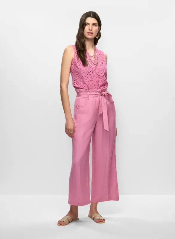 Frilled Sleeveless Eyelet Blouse & Linen Cropped Pants sold by Melanie Lyne