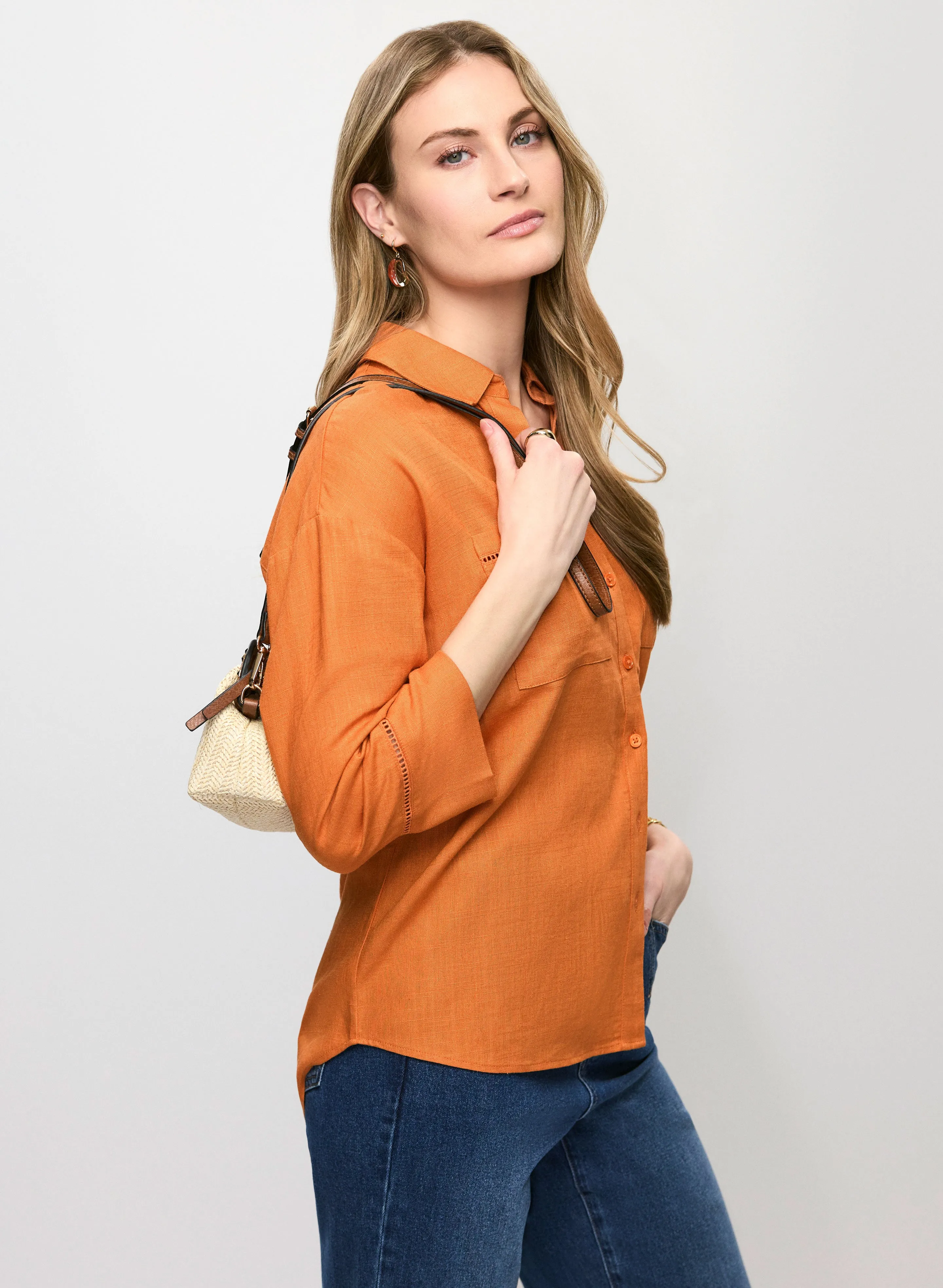 Linen-Blend Openwork Detail Blouse sold by Melanie Lyne