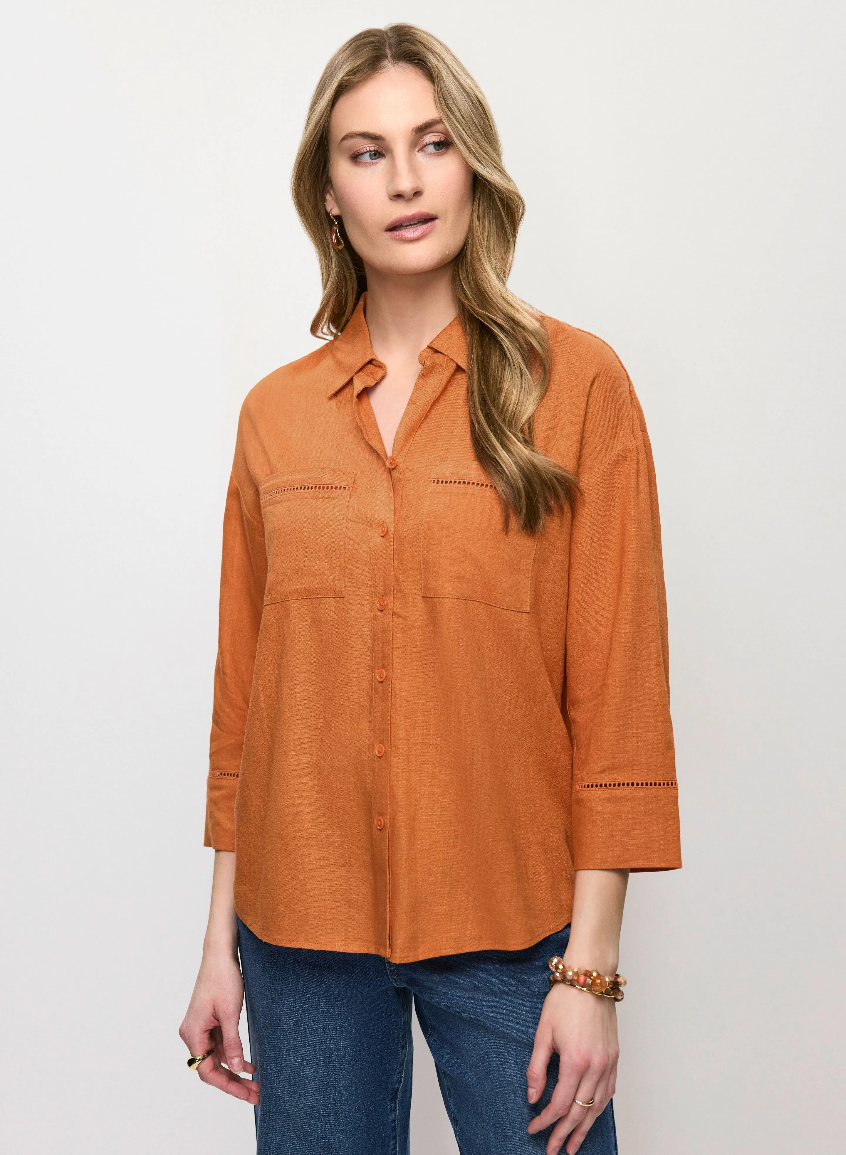 Linen-Blend Openwork Detail Blouse sold by Melanie Lyne product image thumbnail 3