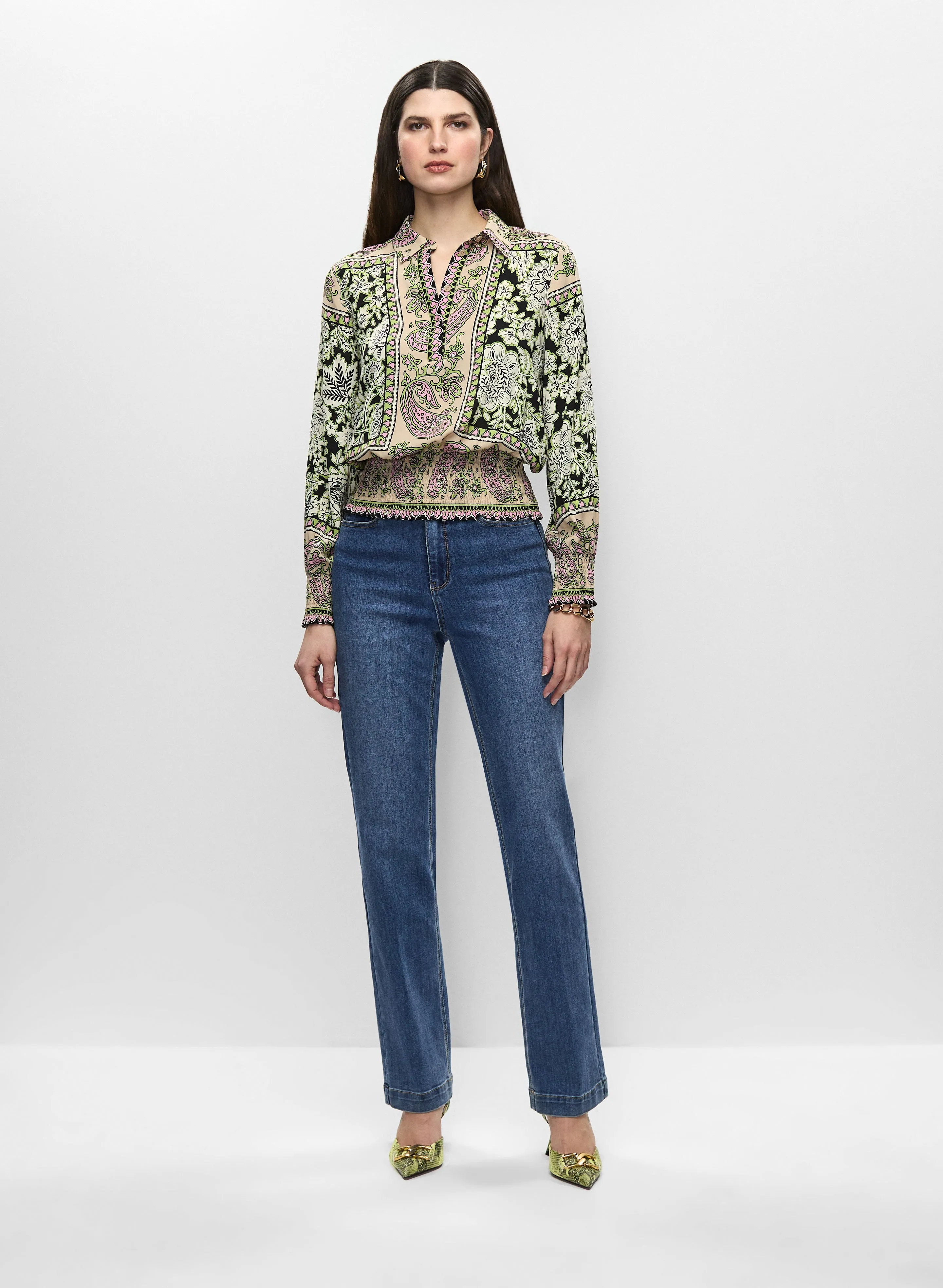 Paisley Print Smocked Blouse & Wide Leg Jeans sold by Melanie Lyne