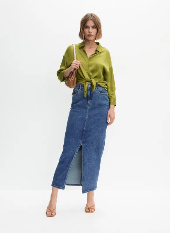 Satin Blouse & Long Denim Skirt sold by Melanie Lyne