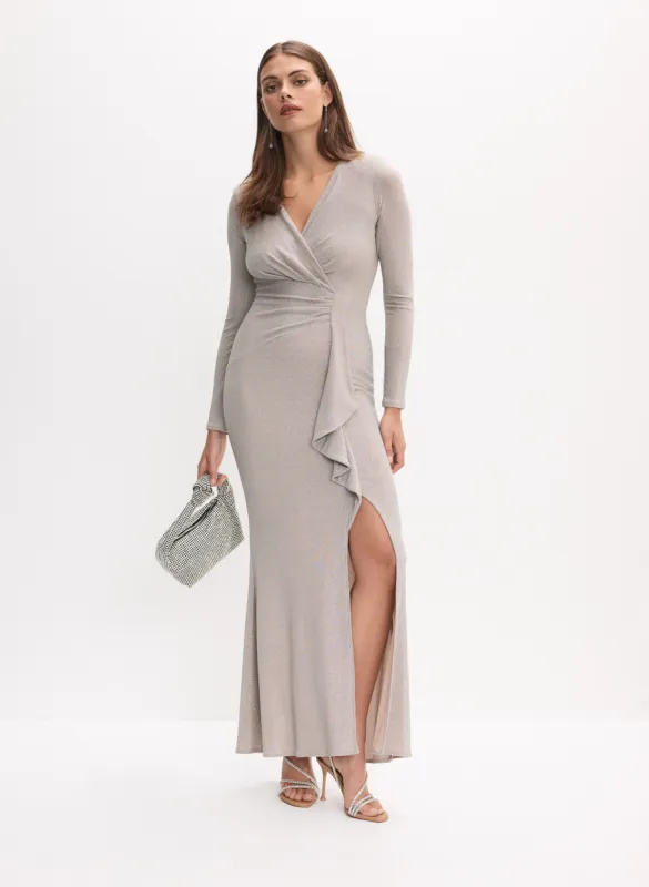 Joseph Ribkoff - V-Neck Side Flounce Glitter Gown sold by Melanie Lyne