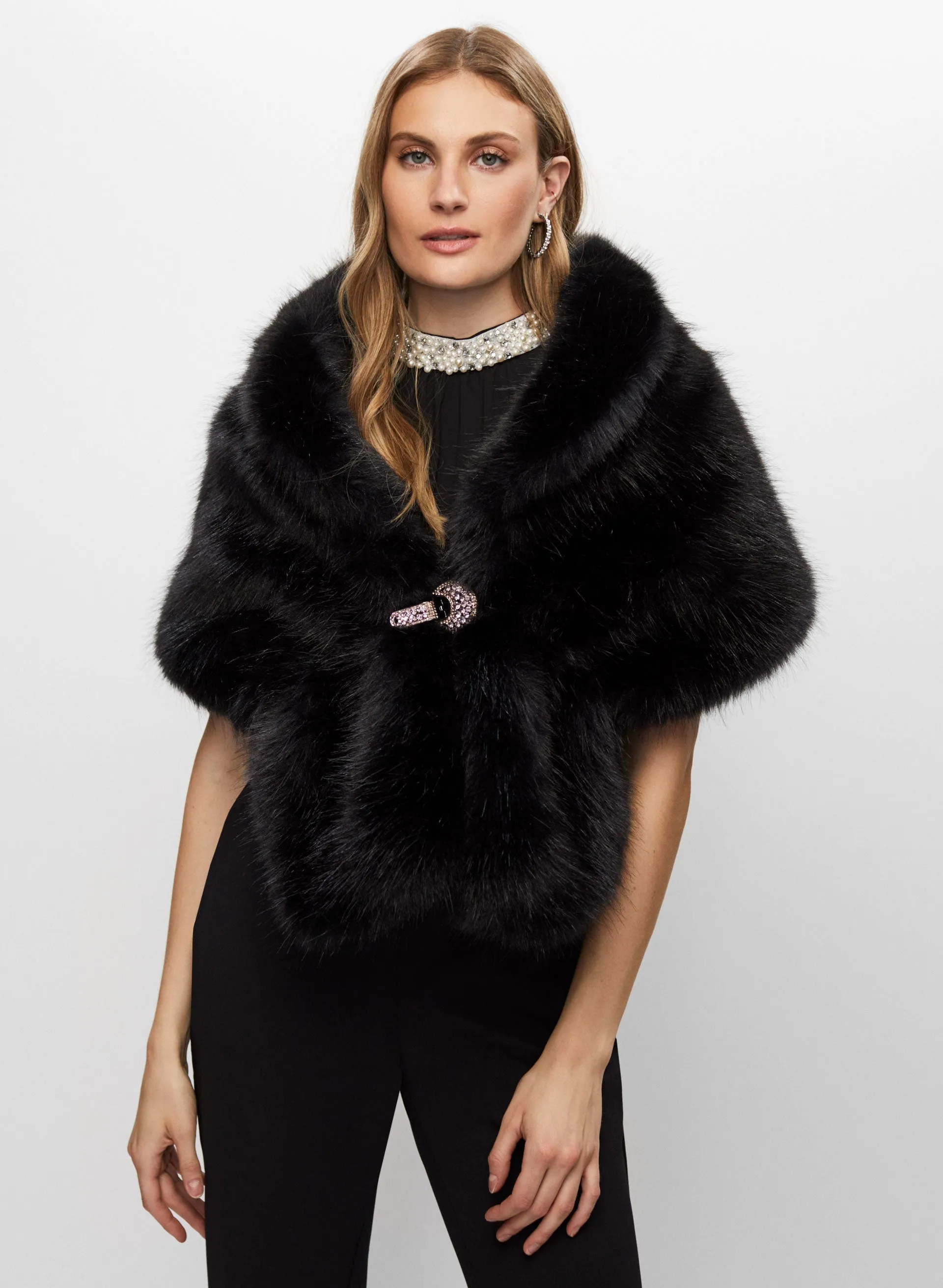 Rhinestone Clip Faux Fur Stole sold by Melanie Lyne product image thumbnail 5