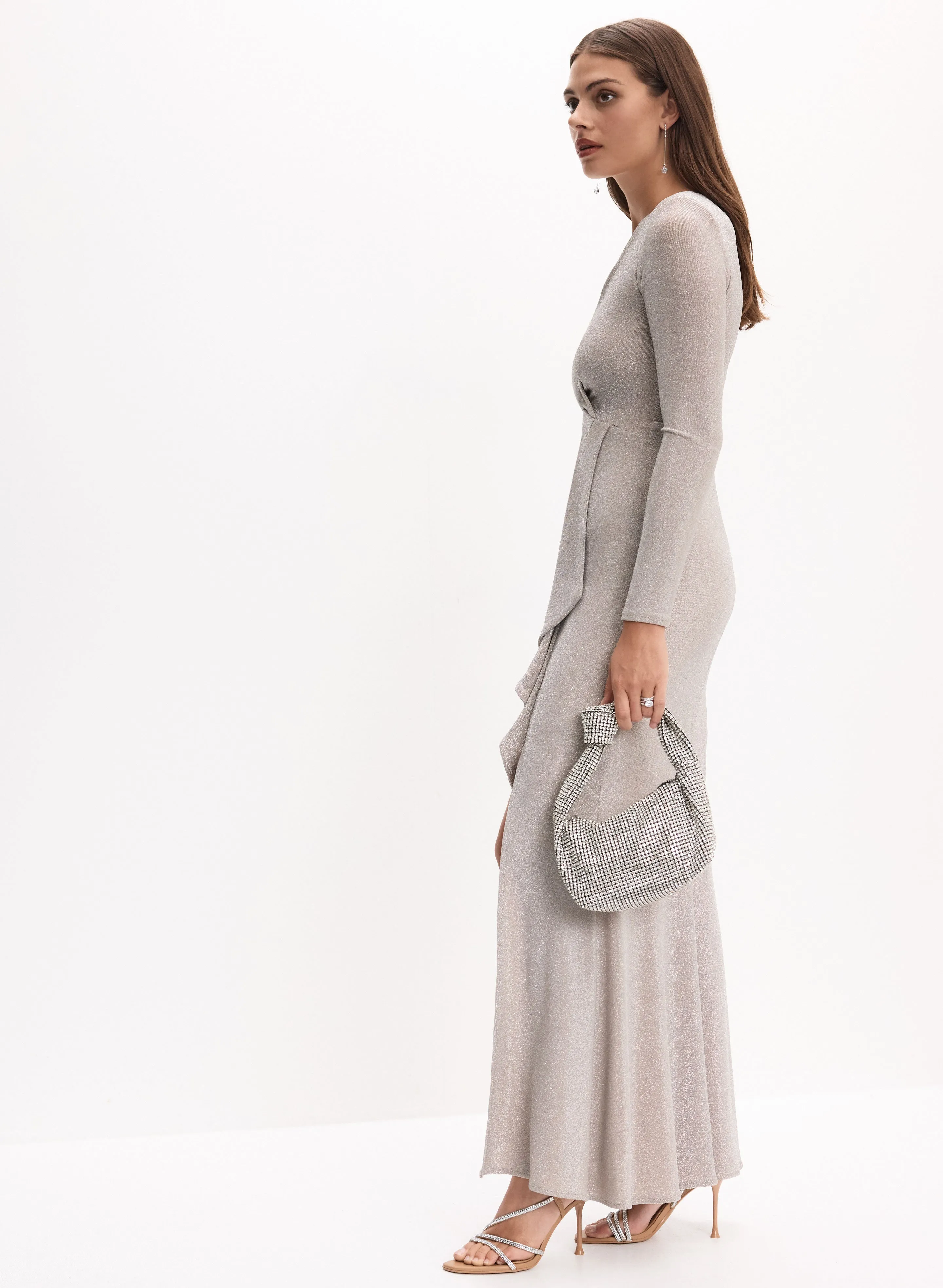 Joseph Ribkoff - V-Neck Side Flounce Glitter Gown sold by Melanie Lyne product image thumbnail 3