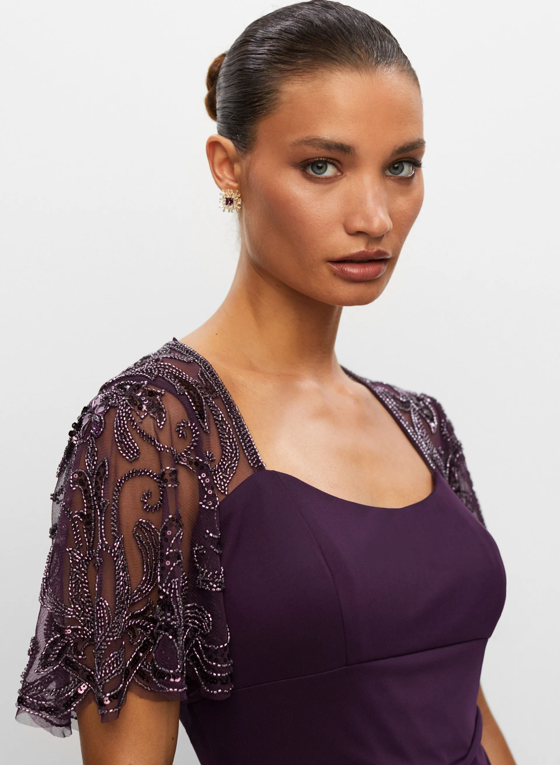 Beaded Sleeve Chiffon Dress sold by Melanie Lyne product image thumbnail 2